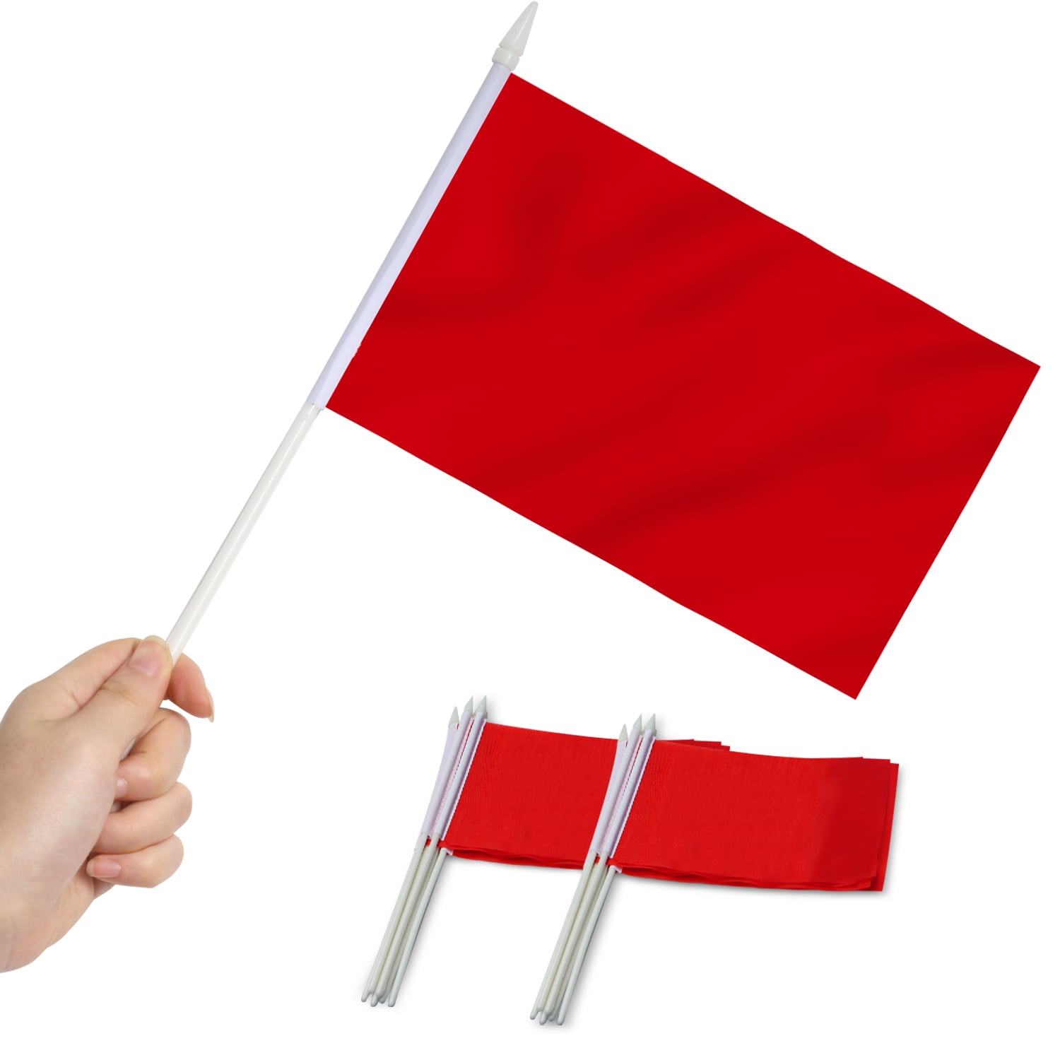 Red Polyester Handheld Mini Flags with Plastic Sticks, 12-Pack