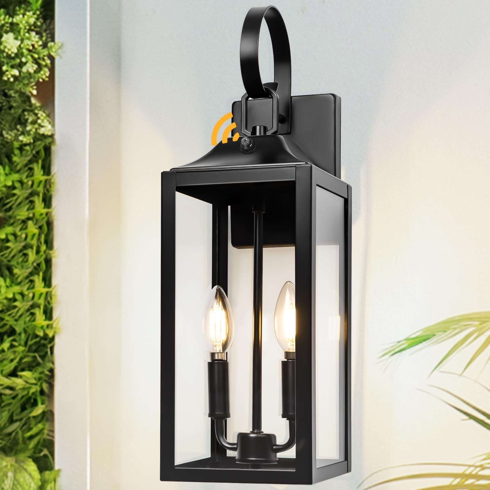 Vrbgify Dusk to Dawn Outdoor Wall Lantern 2 Light Large Black