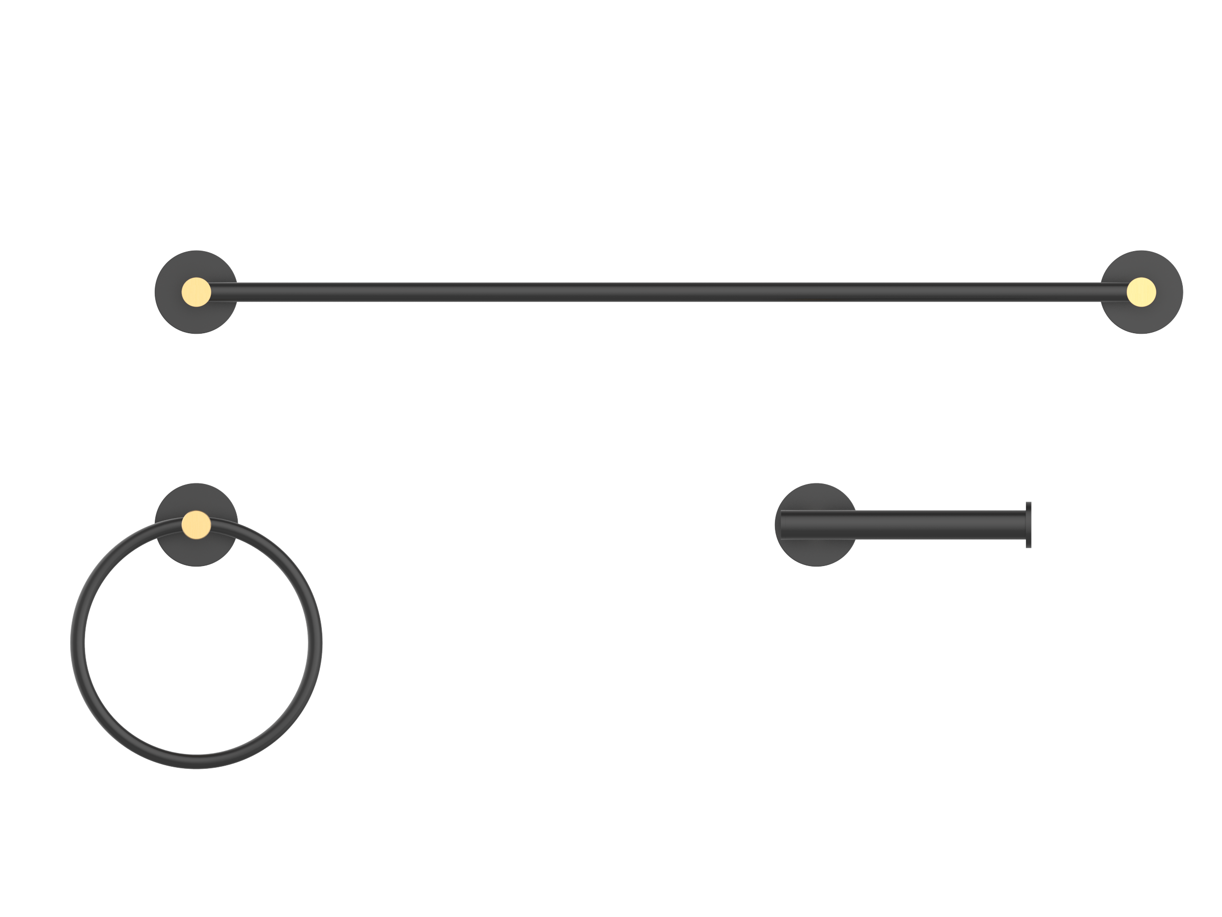 allen + roth 20163-909068 3 -Piece Matte Black and Brushed Gold Decorative Bathroom Hardware Set Towel Bar, Toilet Paper Holder, Towel Ring Included