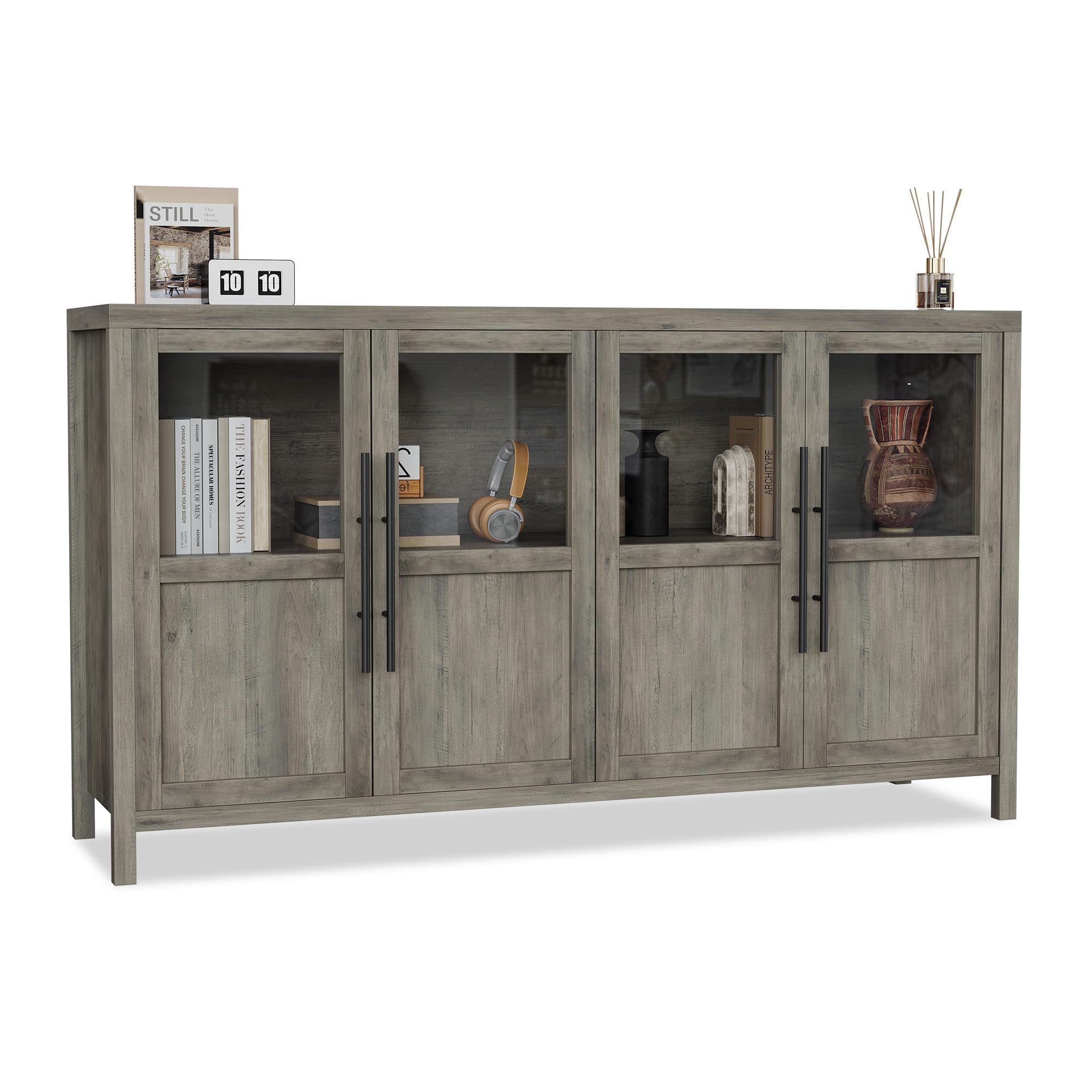 GarveeLife 55-in Sideboard Buffet Cabinet with 4 Glass Doors and Ample Storage for Dining Room and Kitchen