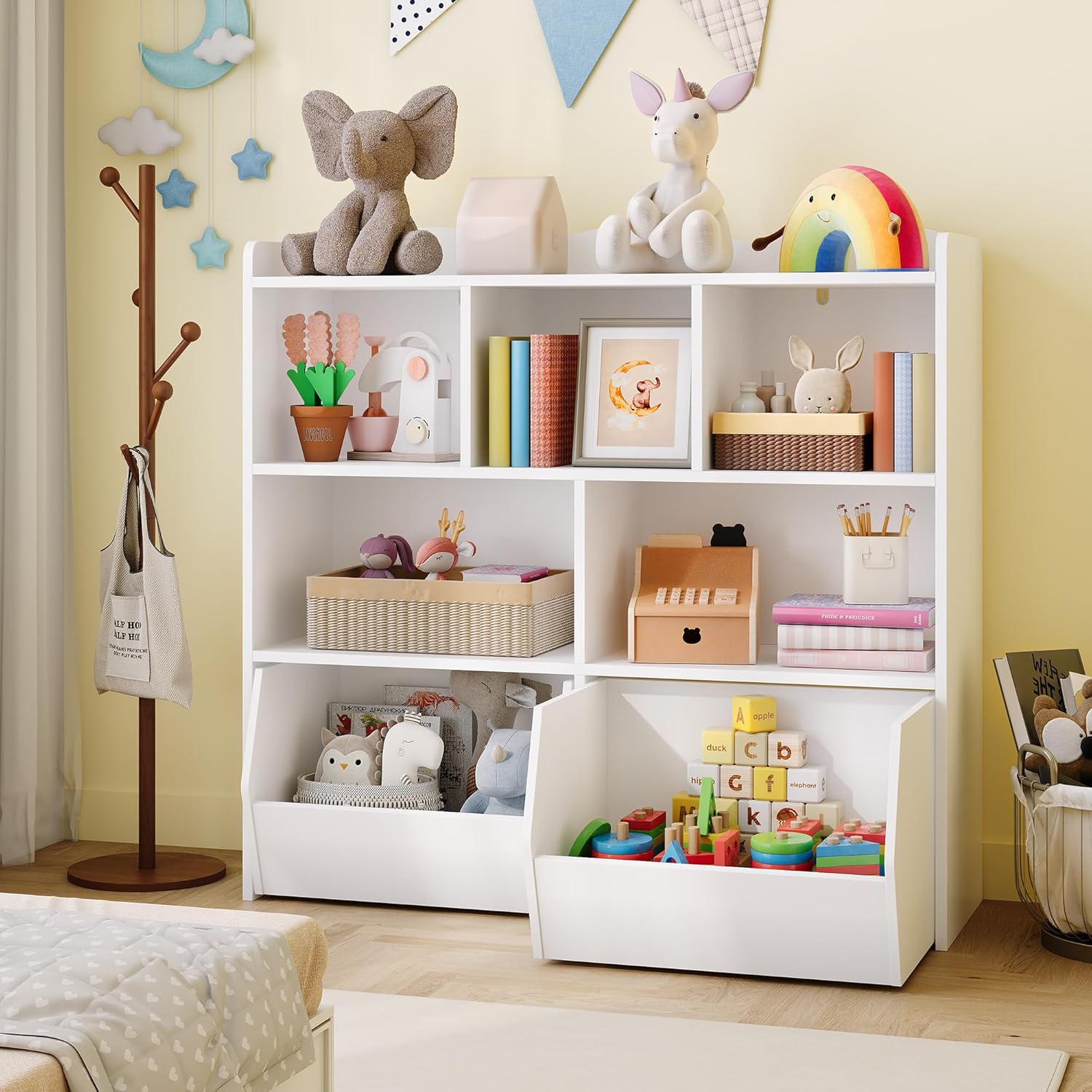 Garvee Toy Storage Organizer Kid Bookshelf Toy Storage Cabinet Toddler Bookcase Cabinet White