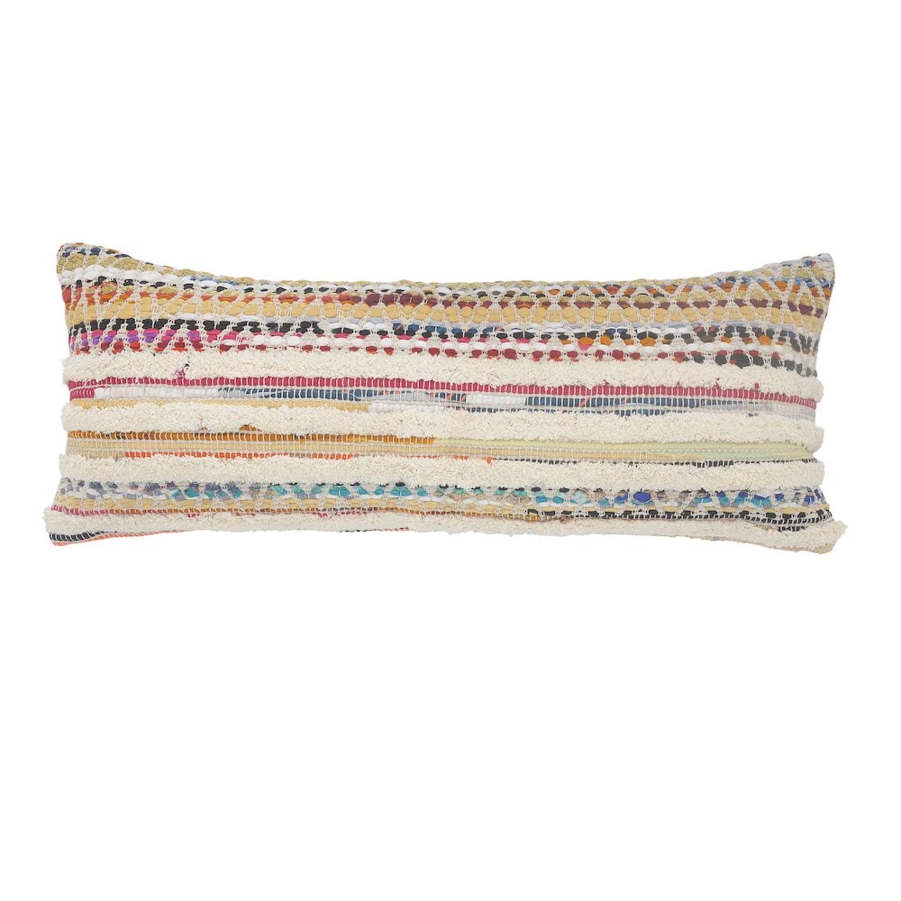 LR Home Ox Bay Hand-Woven Multicolored/Cream Stripe All-Natural Cotton Pillow Cover