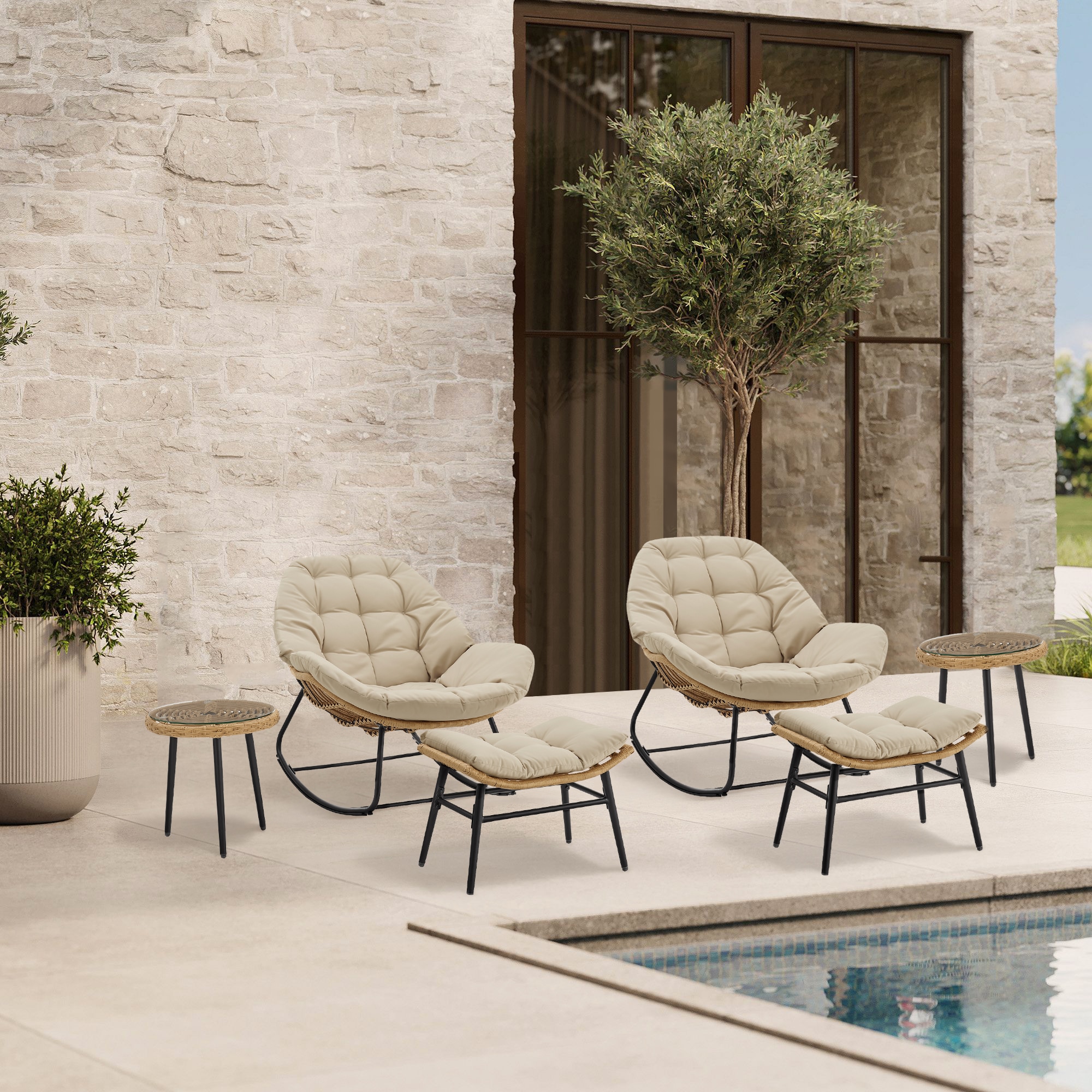 Manhattan Comfort 2-OD-CV024-CR 6 -Piece Patio Conversation Set with Off-white Cushions