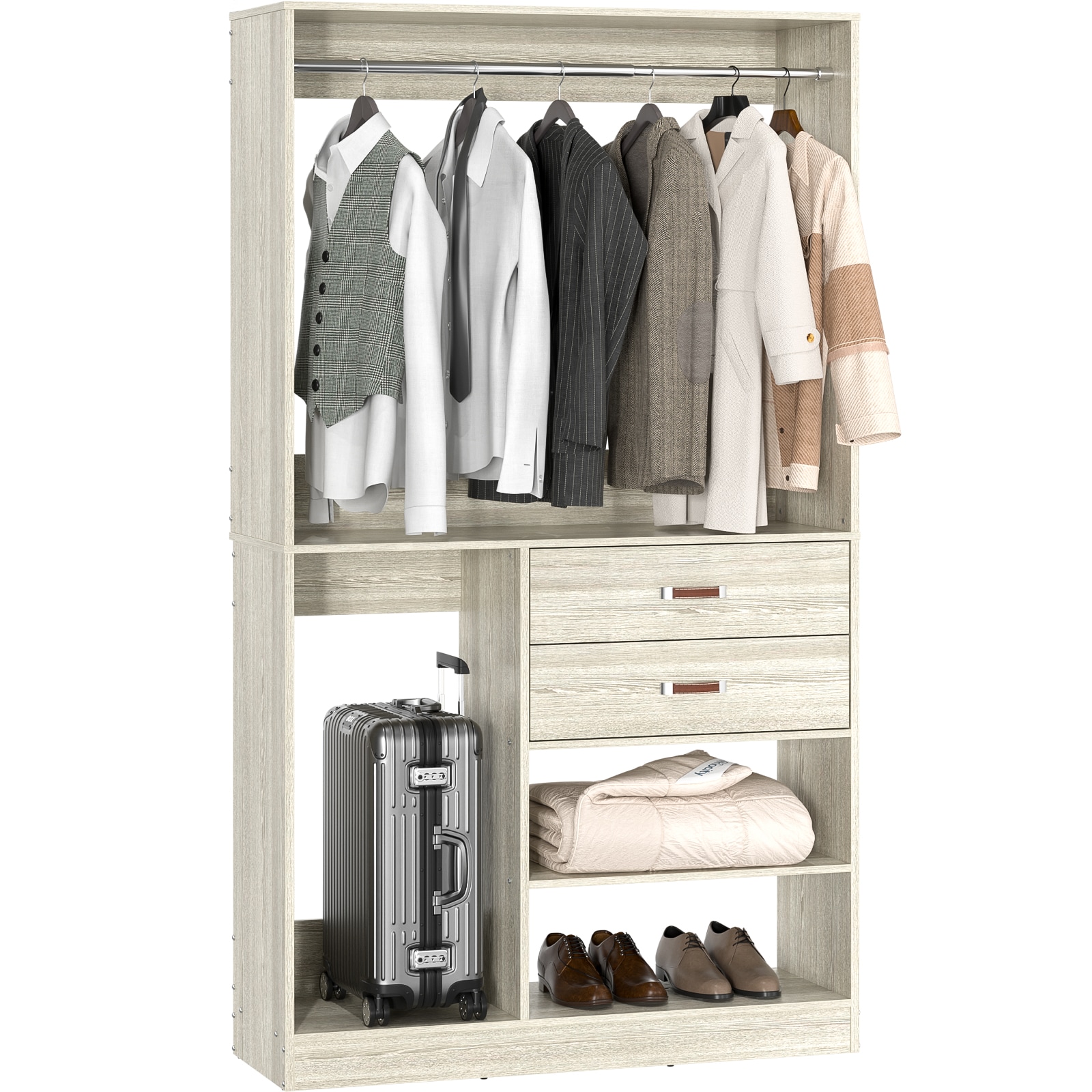 Aheaplus  40 Inches Freestanding Closet System with 2 Wood Drawers and Suitcase Storage