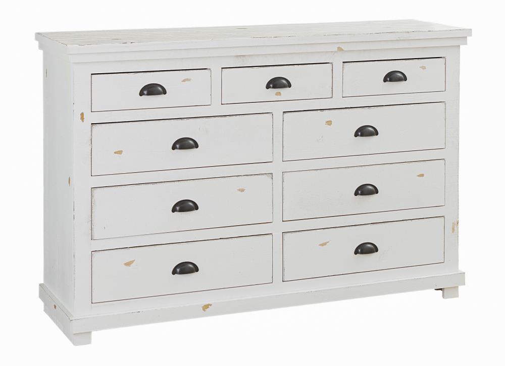 Progressive Furniture Willow Distressed, White Wood Horizontal Dresser