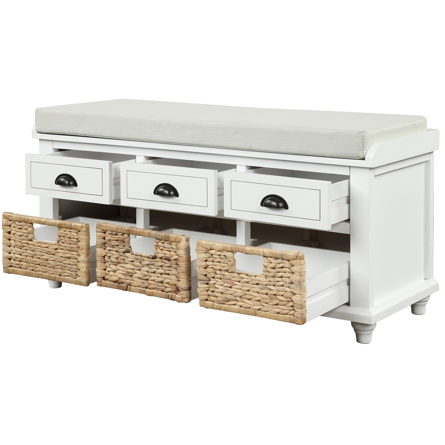 Qualler TRAPR0161K Modern White Storage Bench with Storage 42.1-in x 15.4-in x 21-in