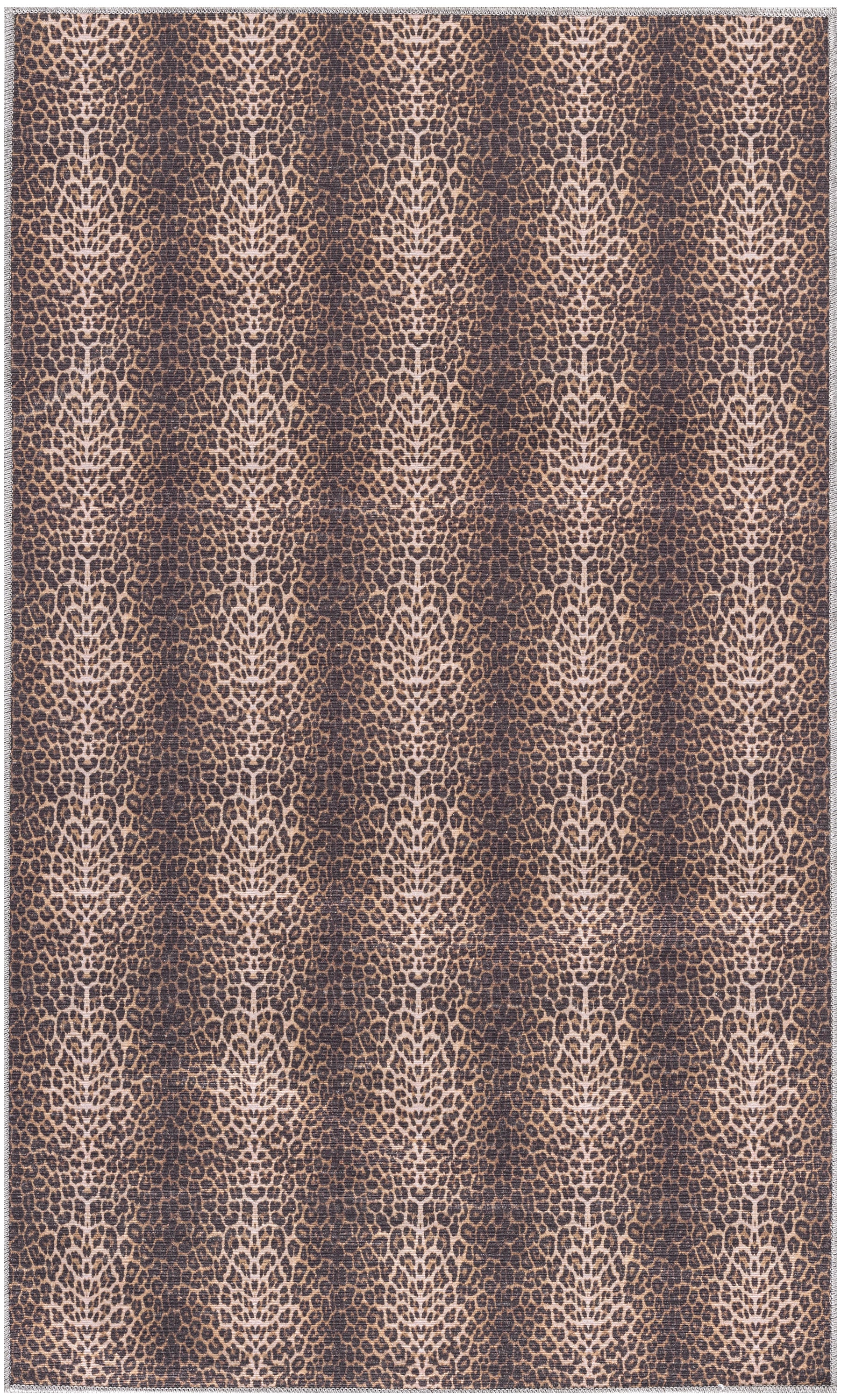 Leopard Print Brown and Beige Rectangular Washable Area Rug