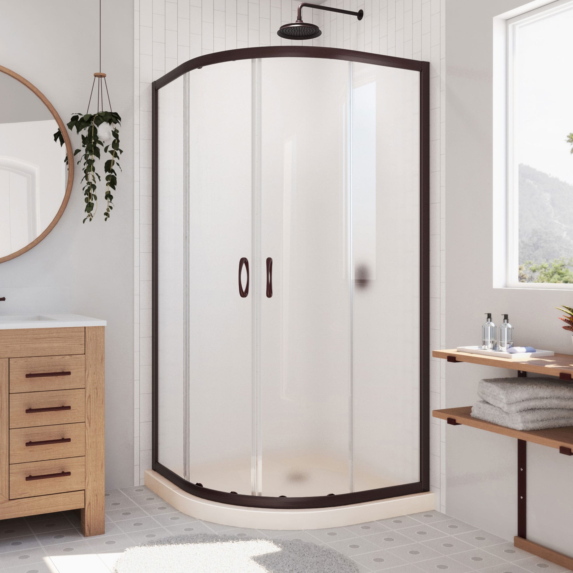 Prime 33" Frosted Glass Sliding Shower Enclosure with Oil Rubbed Bronze Frame