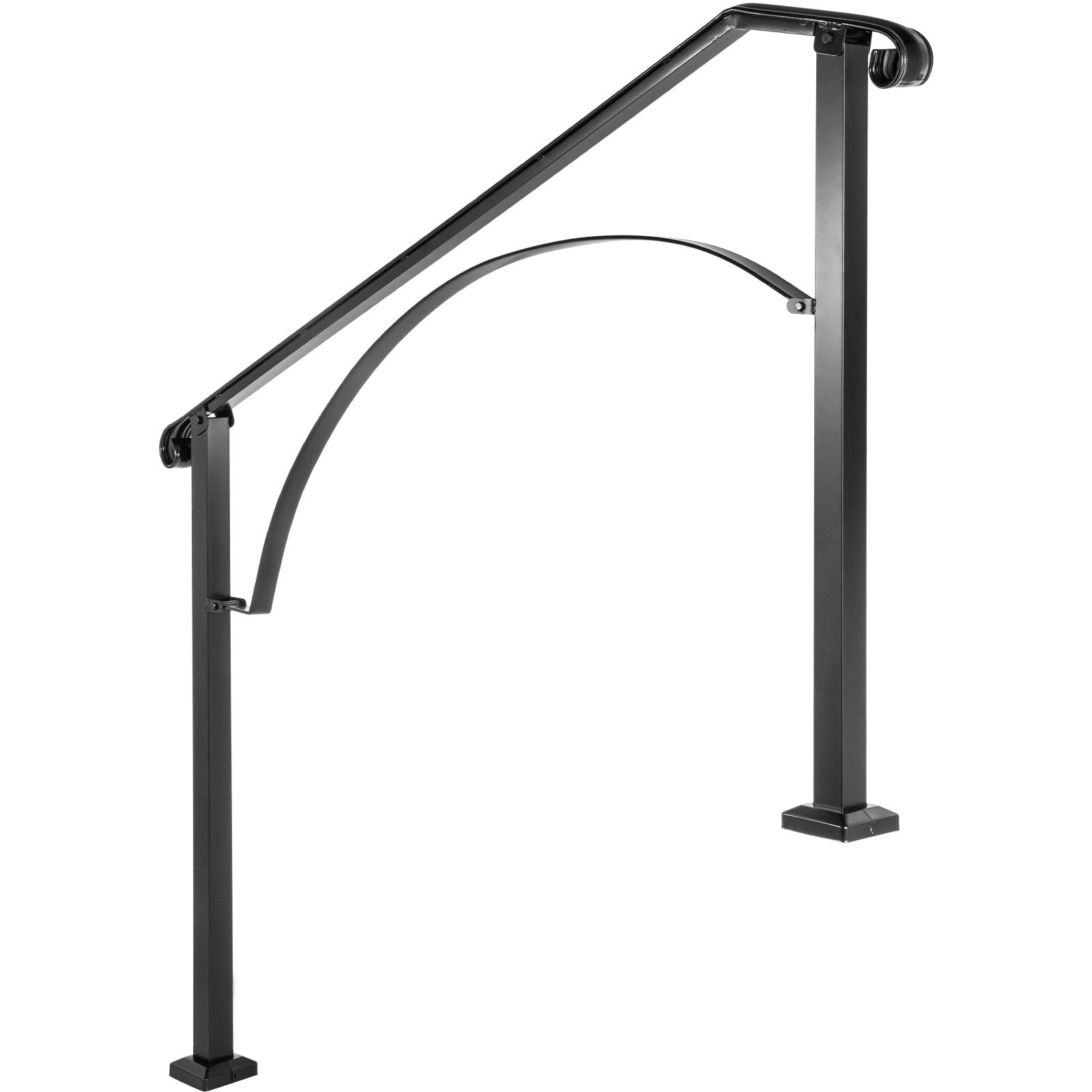 GIVIMO Wrought Iron Handrail for 4 or 5 Steps - Matte Black Outdoor Stair Railing Arch Style Flexible Porch Rail with Installation Kit