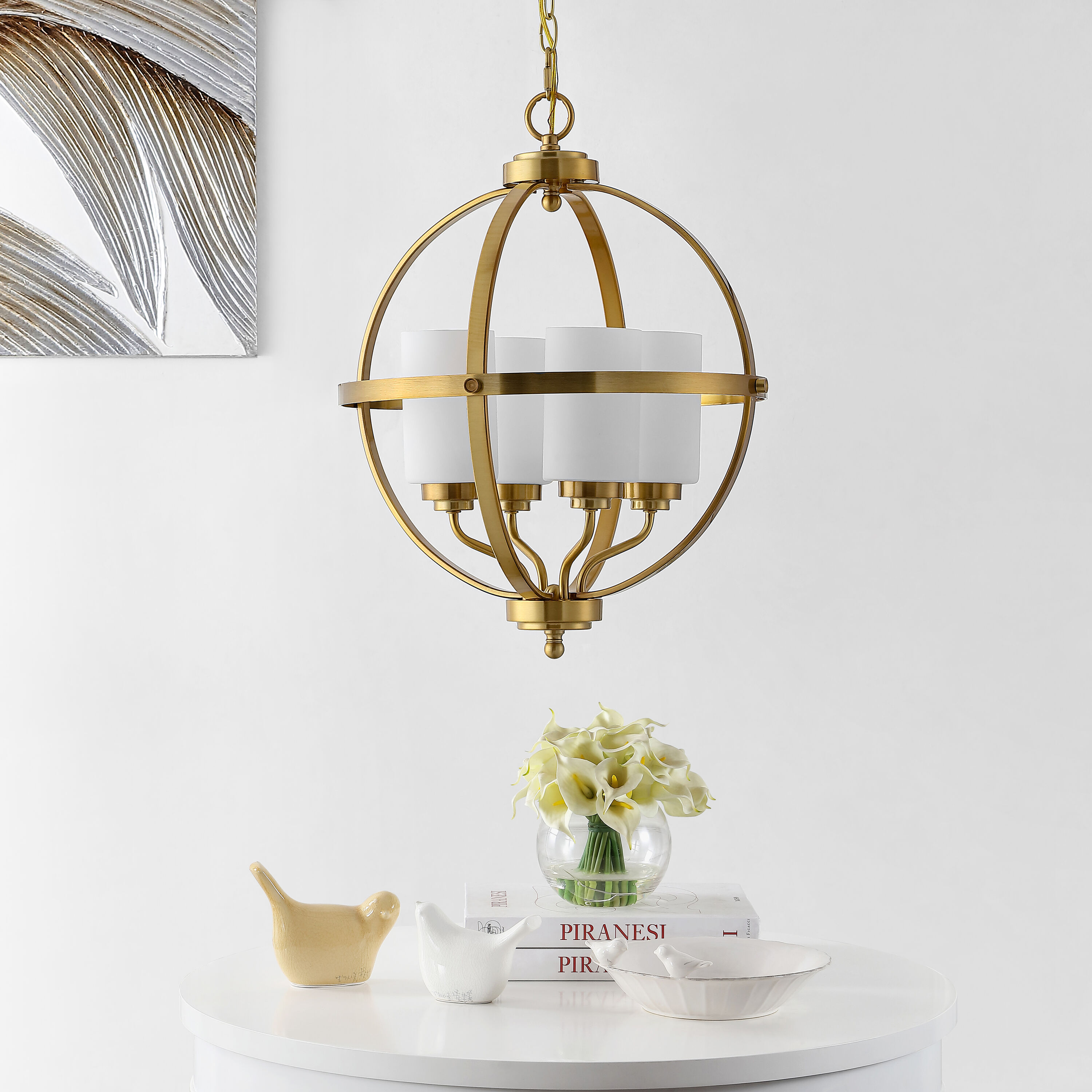 Elegant Farmhouse 22" Globe Pendant in Brass Gold with LED Lights