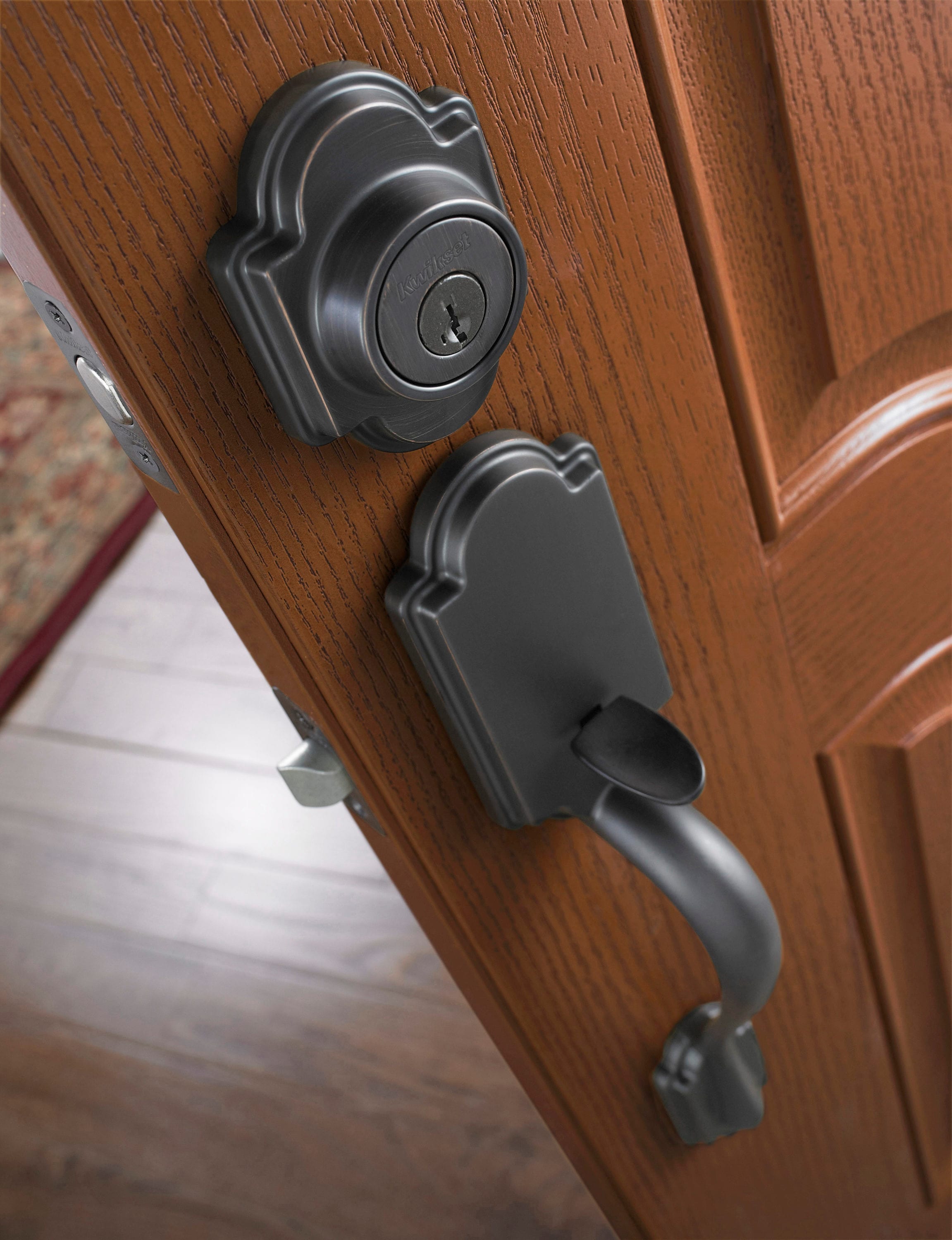 Kwikset Arlington Venetian Bronze Single Cylinder Deadbolt Entry Door Handleset With Lido Lever