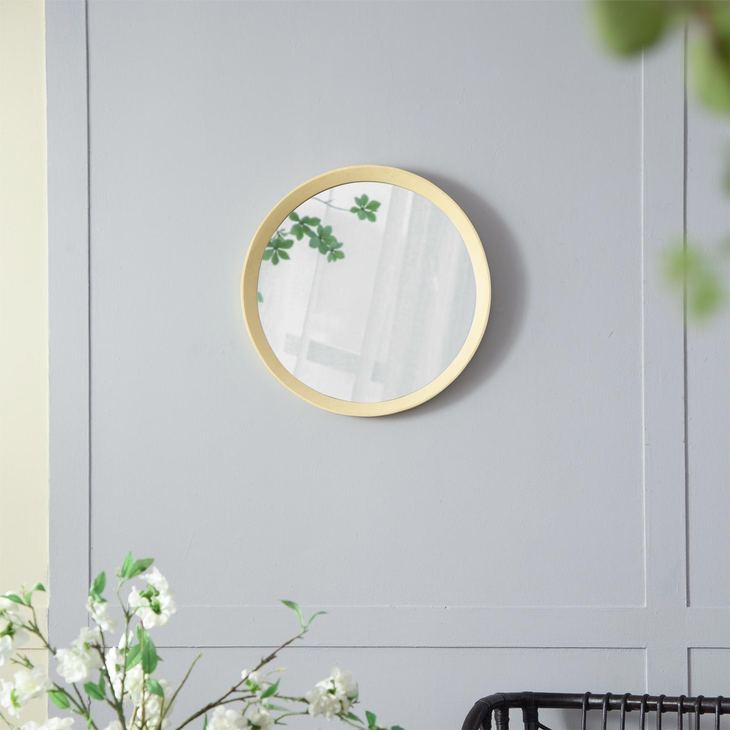 Cream Round Mango Wood Porthole Wall Mirror