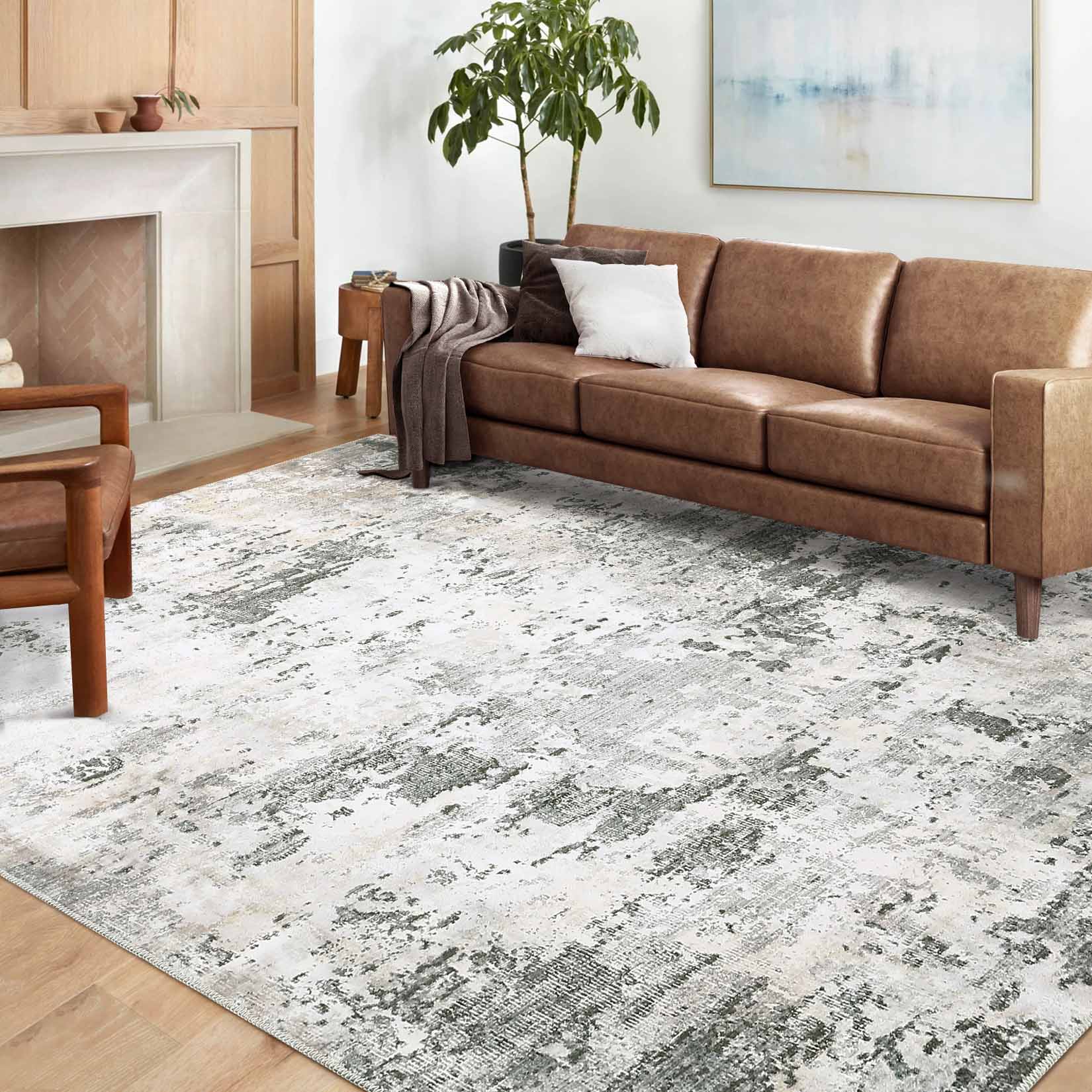 Garvee YXY-LO-PHO-0XT4RR5N 8 x 10 (ft) Loomed Polyester Gray/Green Rectangular Indoor Abstract Mid-Century Modern Machine washable Area rug