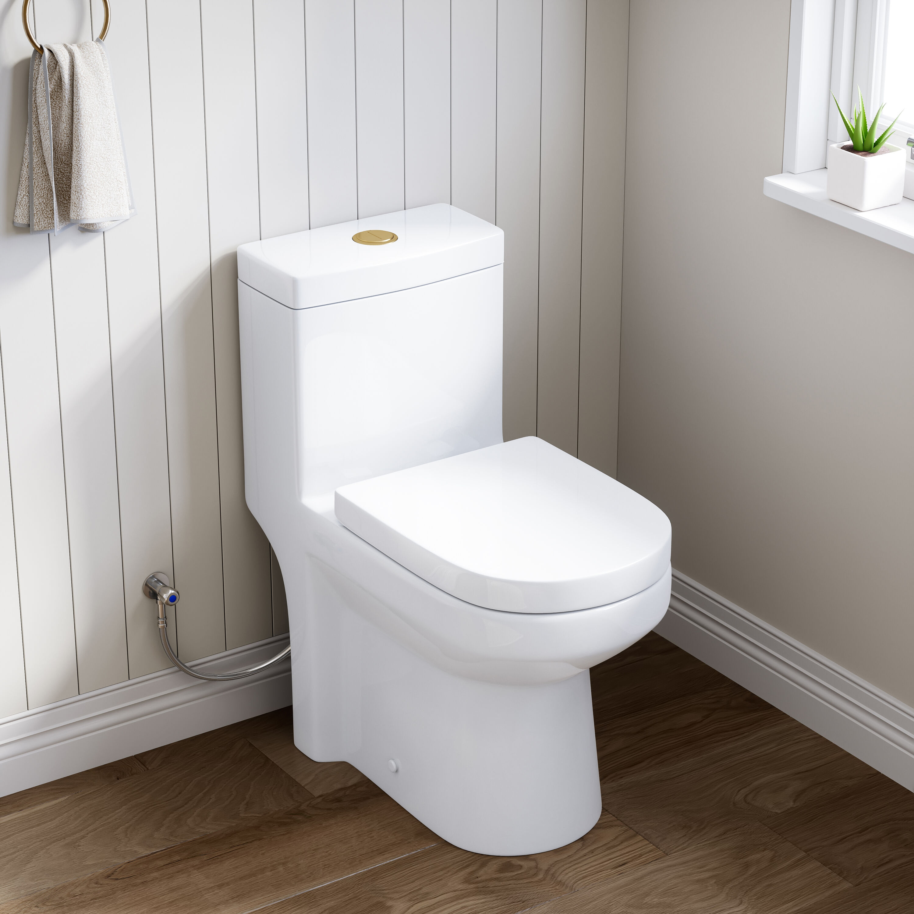 HOROW Compact Toilet White Round Standard height 12-in Rough-In 1.6 GPF Dual Flush Soft Close 1-piece Toilet