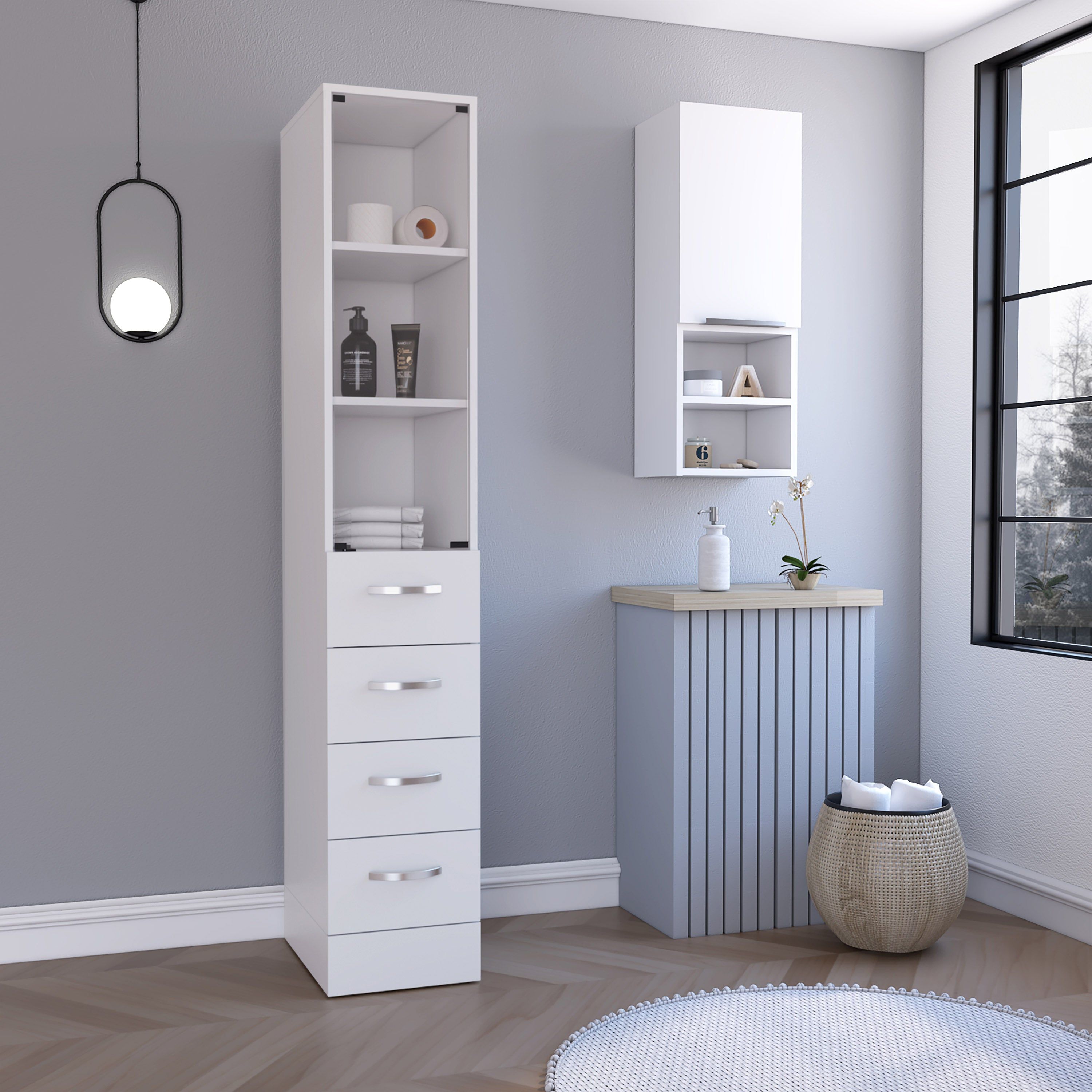 Tatayosi - 2 Piece Bathroom Set Magna Linen Cabinet Savona Medicine Cabinet White