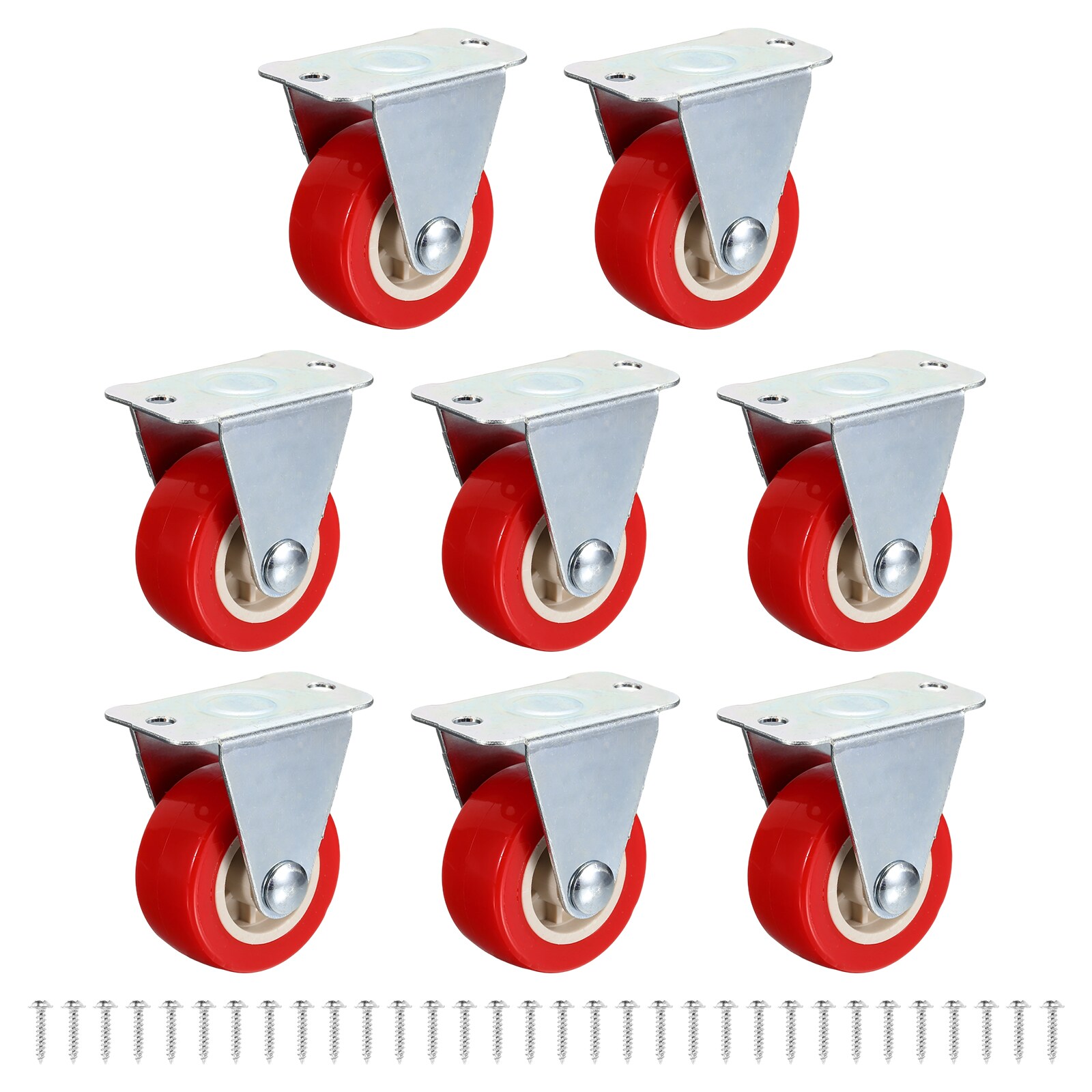 Unique Bargains 8pcs Rigid Caster Wheels (1 Inch) - PVC Non-Swivel Top Plates Castors for Furniture Drawers Storage Bins DIY Project Red #S26062200UX6134