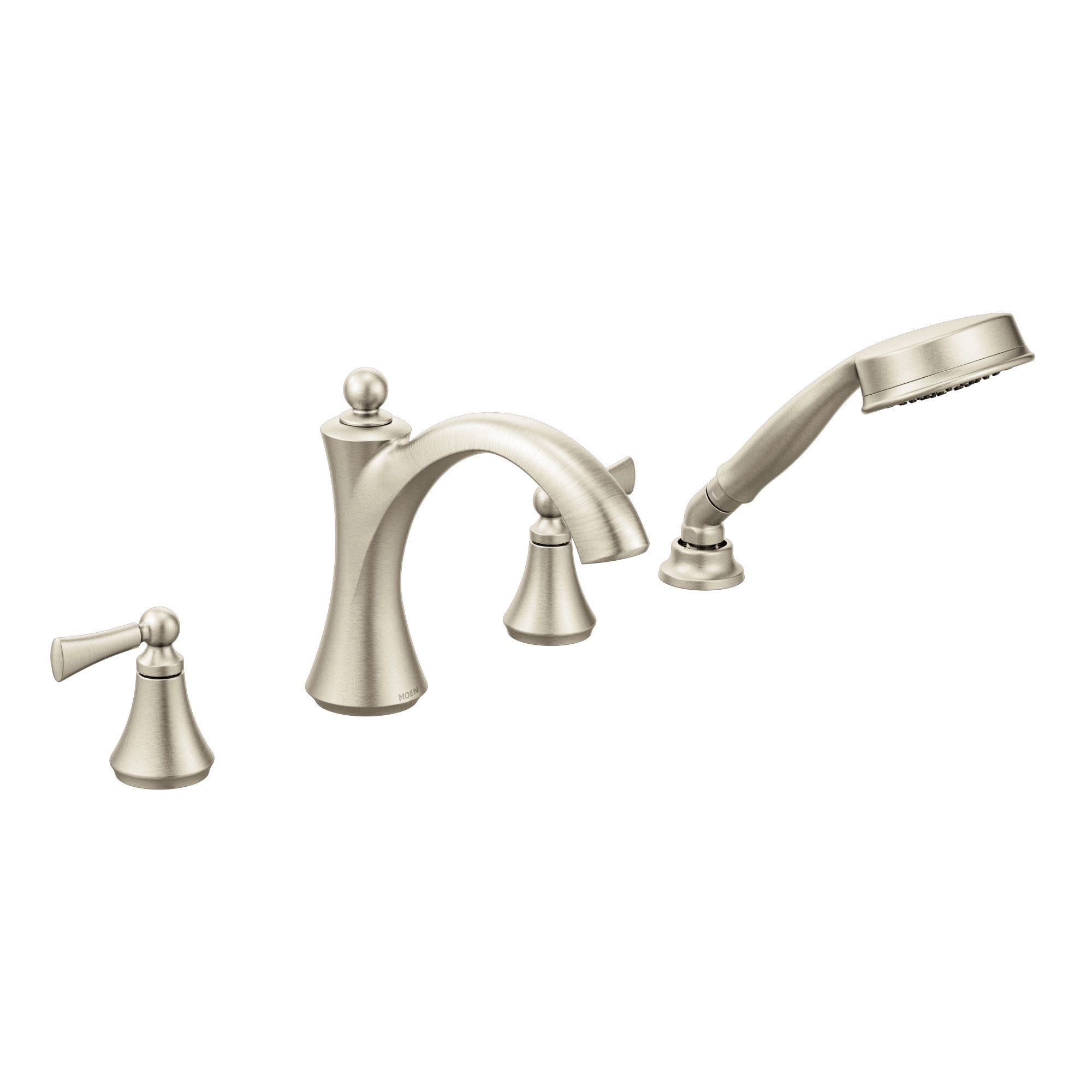 Moen T654BN Wynford Brushed Nickel 2-handle Deck-mount Roman Low-arc Bathtub Faucet with Hand Shower