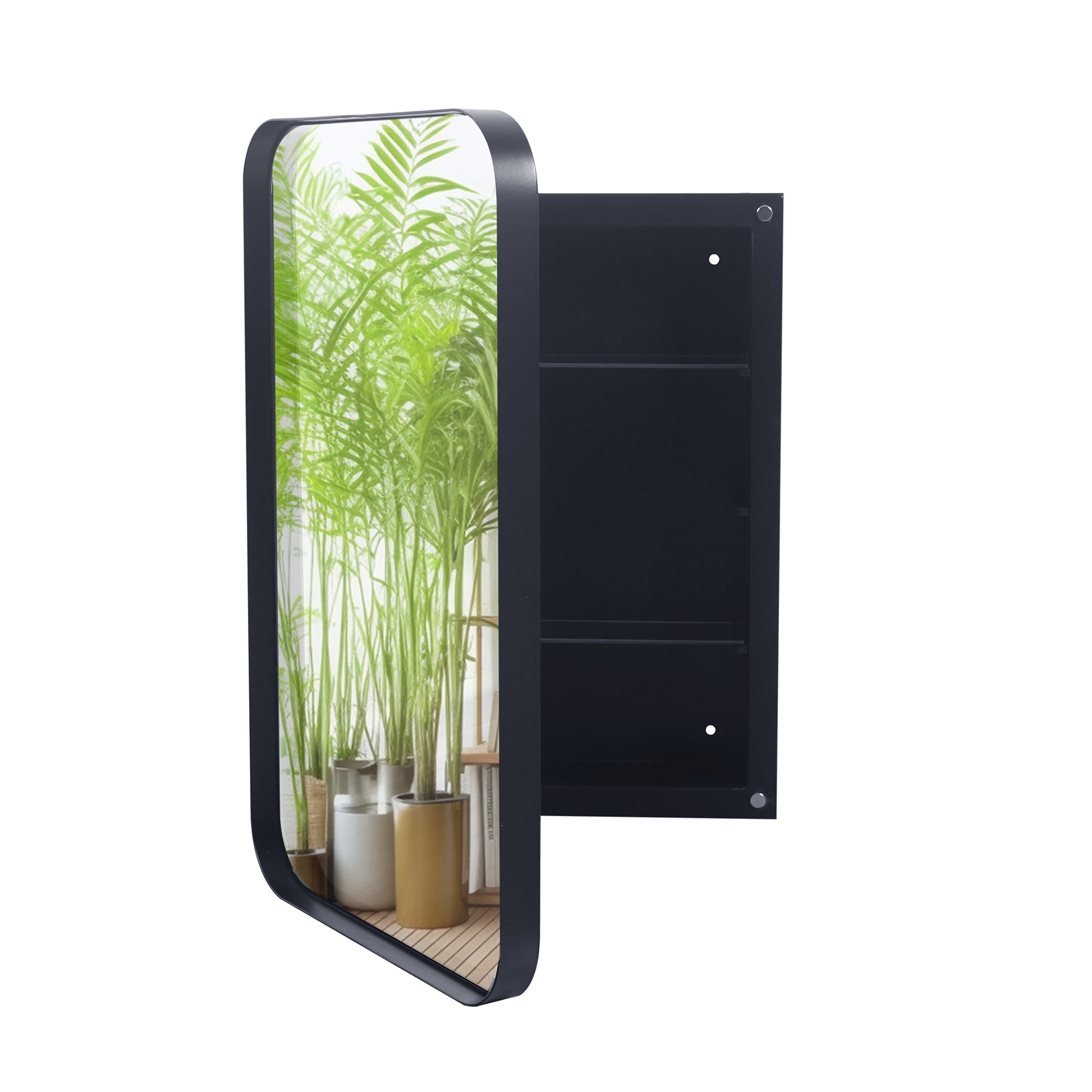 Bybafun YD5200004 16-Inches x 24-Inches Recessed Mount Black Mirrored Rectangle Soft Close Medicine Cabinet