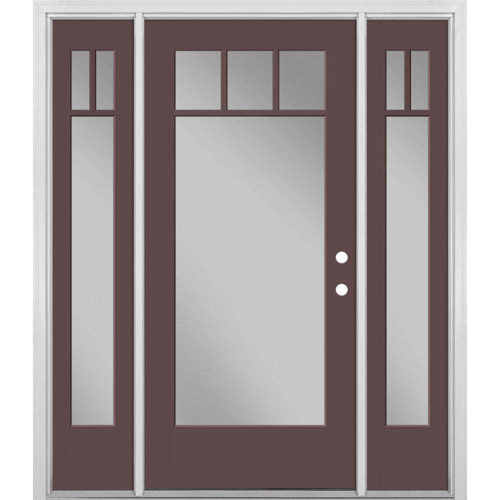 Masonite 1524565 60-in x 80-in x 4-9/16-in Fiberglass Full lite Right-hand inswing Currant Painted Prehung Single door with sidelights Front Door with Brickmould Insulating core Simulated divided light