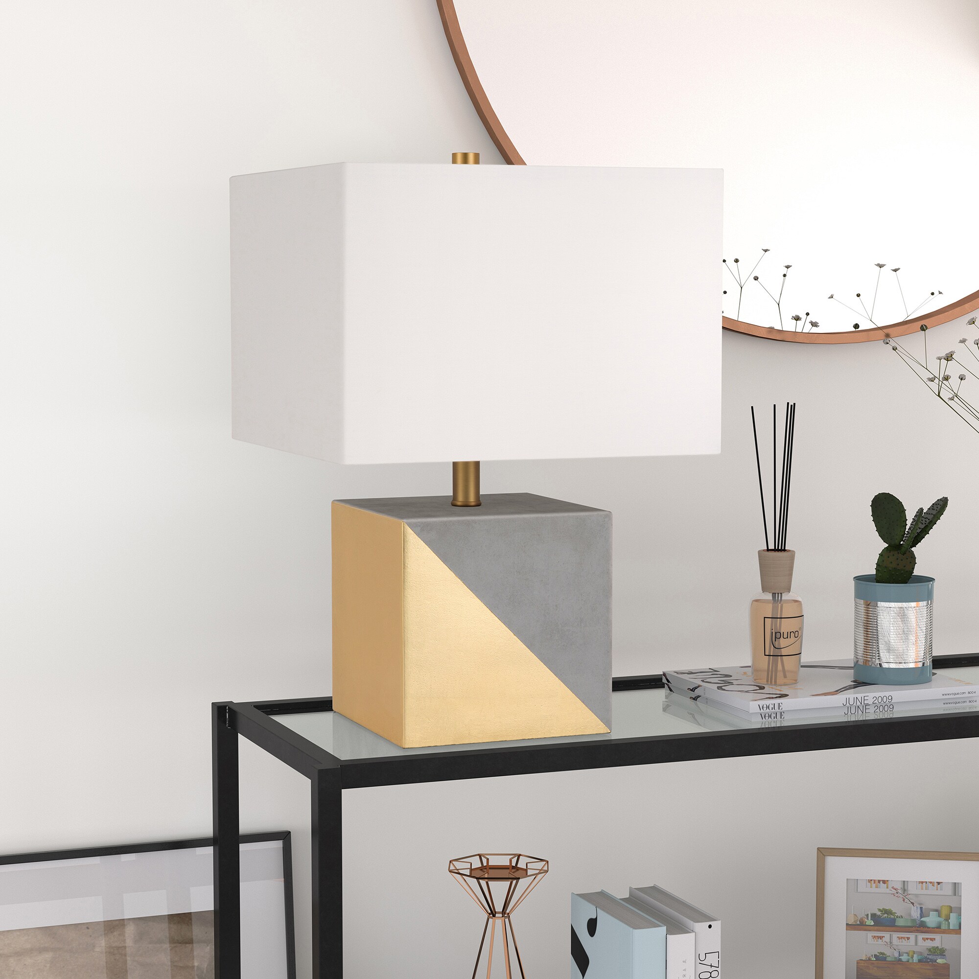 Hailey Home TL0029 Severin 185-in Concrete Rotary socket Table Lamp with Fabric Shade