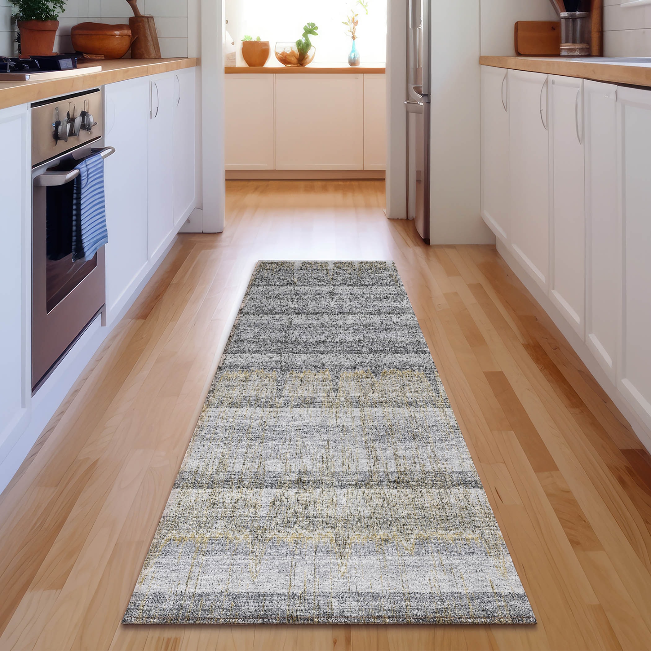 Addison Rugs AMF629GY2X8 Mayfield AMF629GY 2 x 7 (ft) Polyester Gray Rectangular Indoor Abstract Machine washable Runner rug