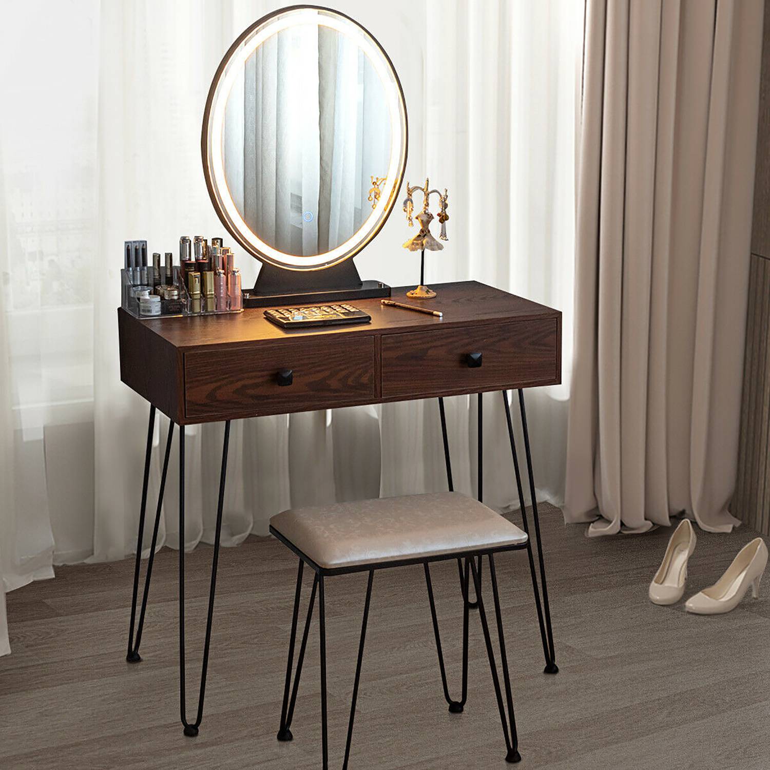 Costway CSHY001347 Industrial Vanity Makeup Dressing Table With 3 Lighting Modes Mirror Touch Switch
