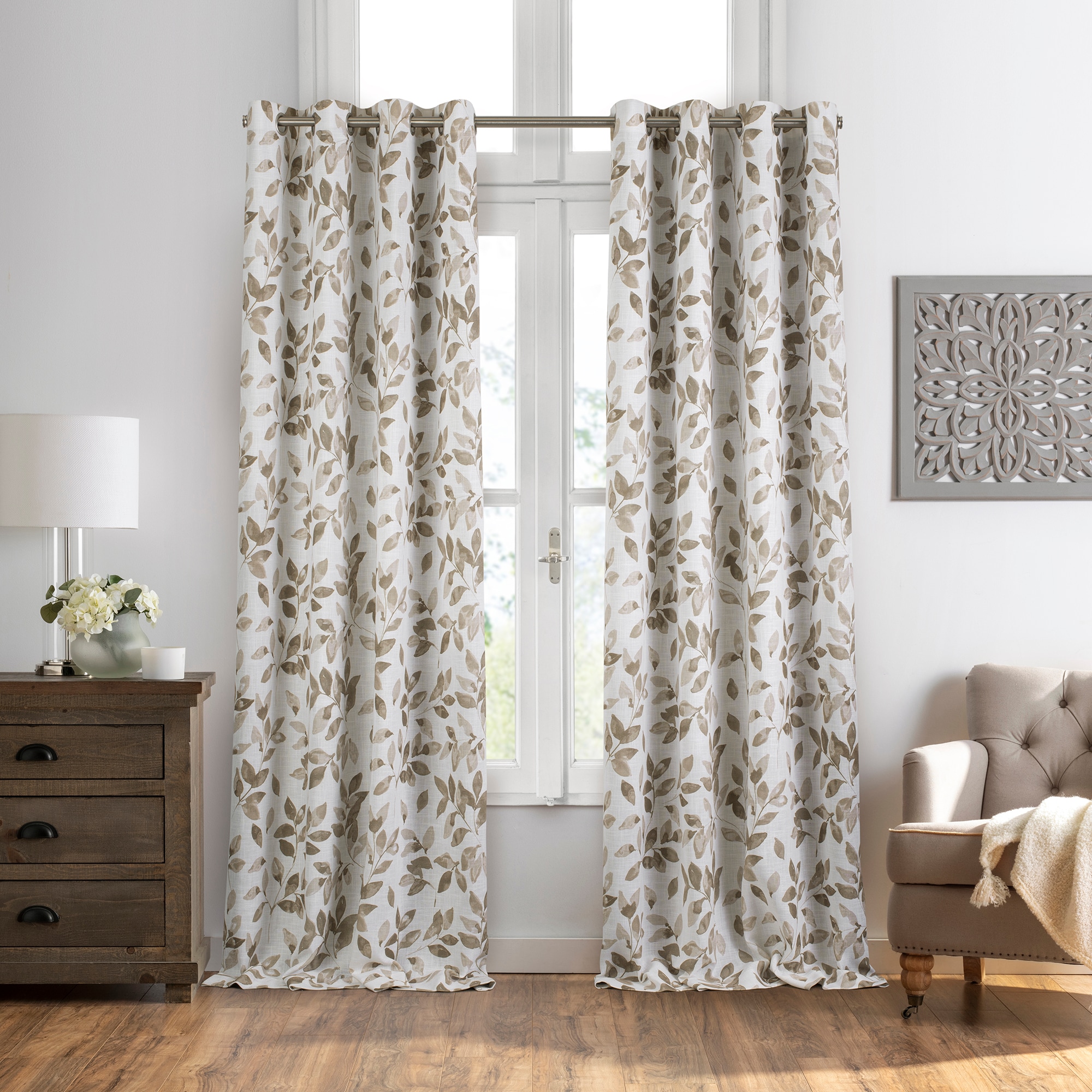 Elrene Home Fashions 739550348880 95-Inches Linen Floral Blackout Standard lined Grommet Single curtain panel