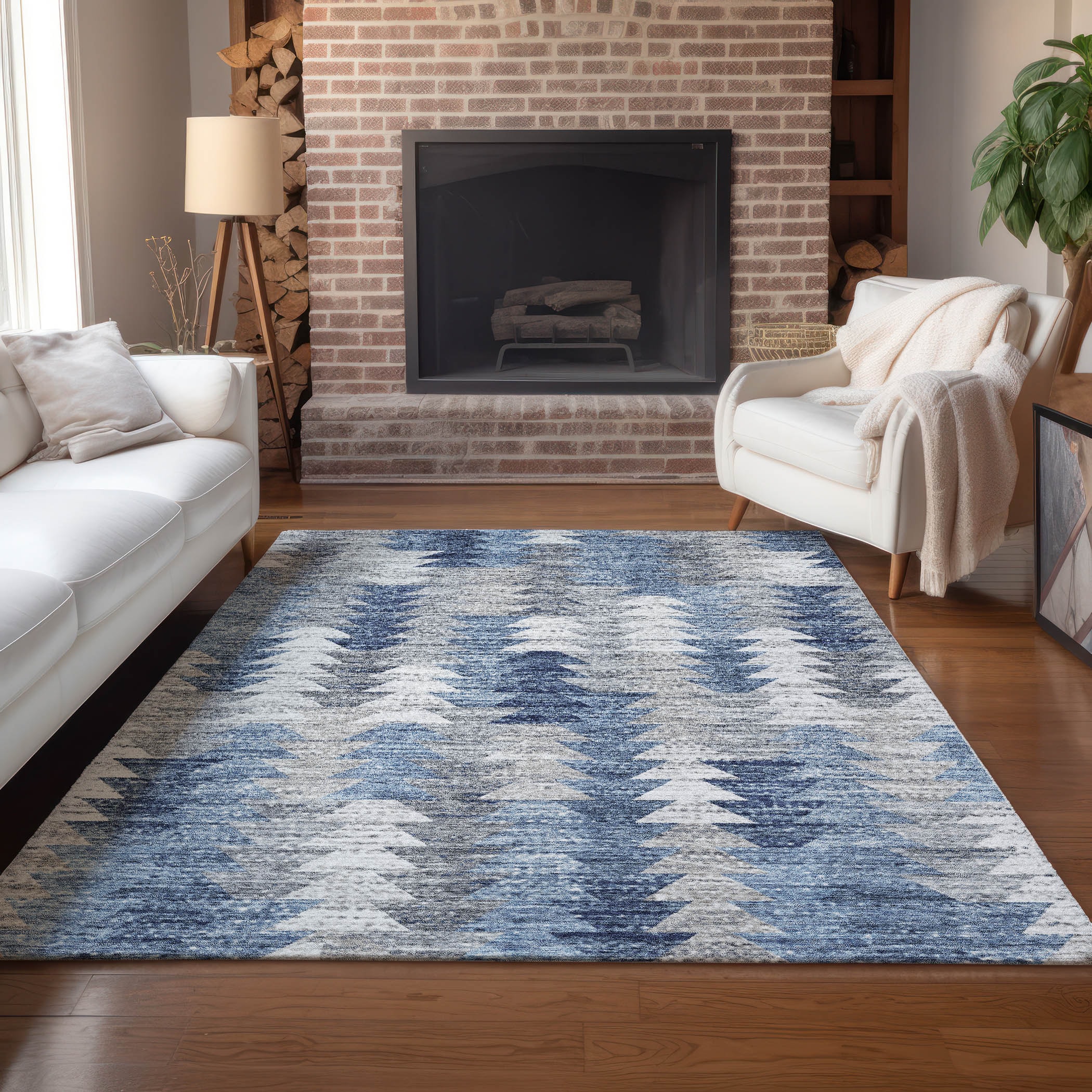 Addison Rugs ACN632BU3X5 Chantille ACN632BU 3 x 5 (ft) Polyester Blue Rectangular Indoor/Outdoor Geometric Machine washable Area rug