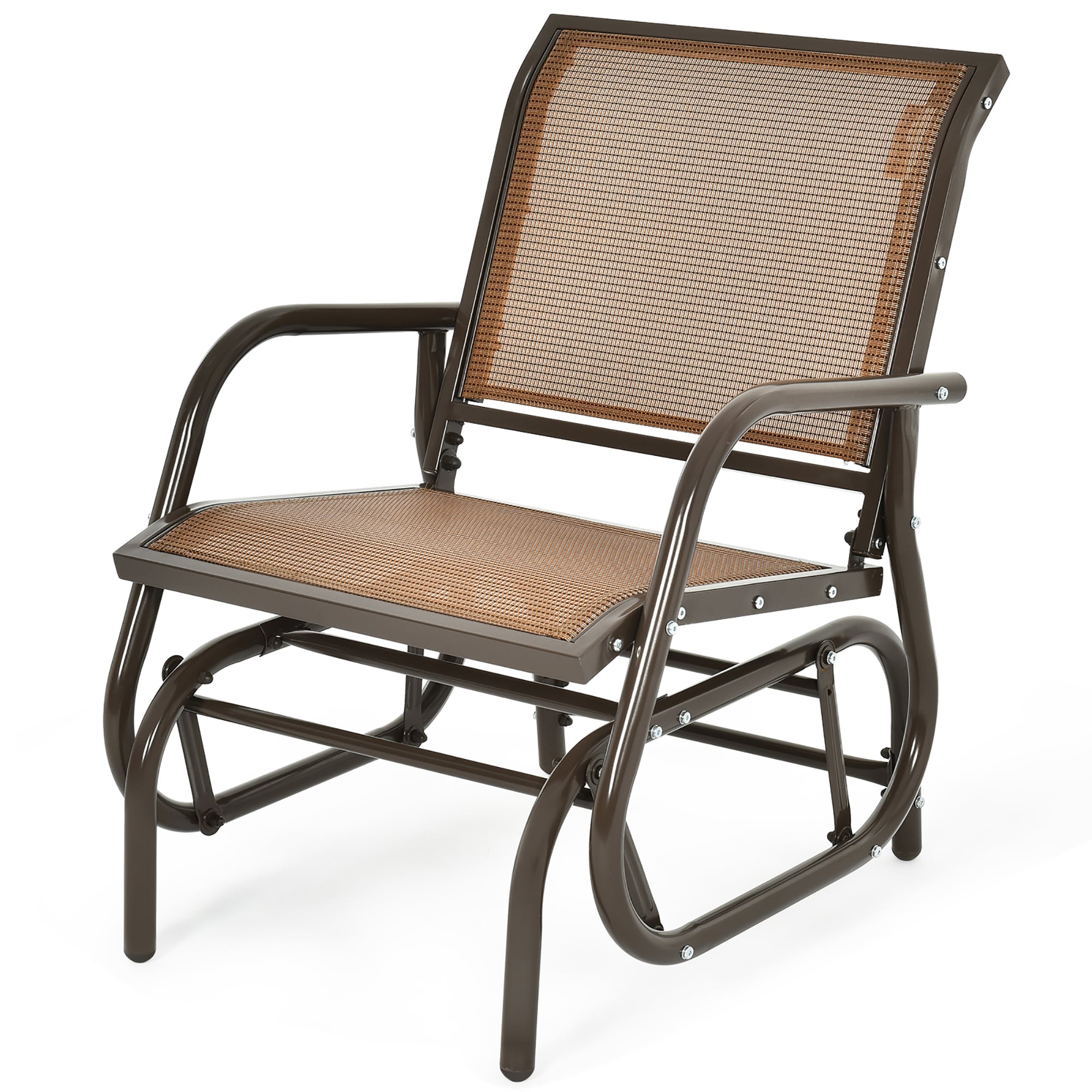 Costway OP70562BN Black Steel Frame Swivel glider Balcony Chair with Brown Solid Seat