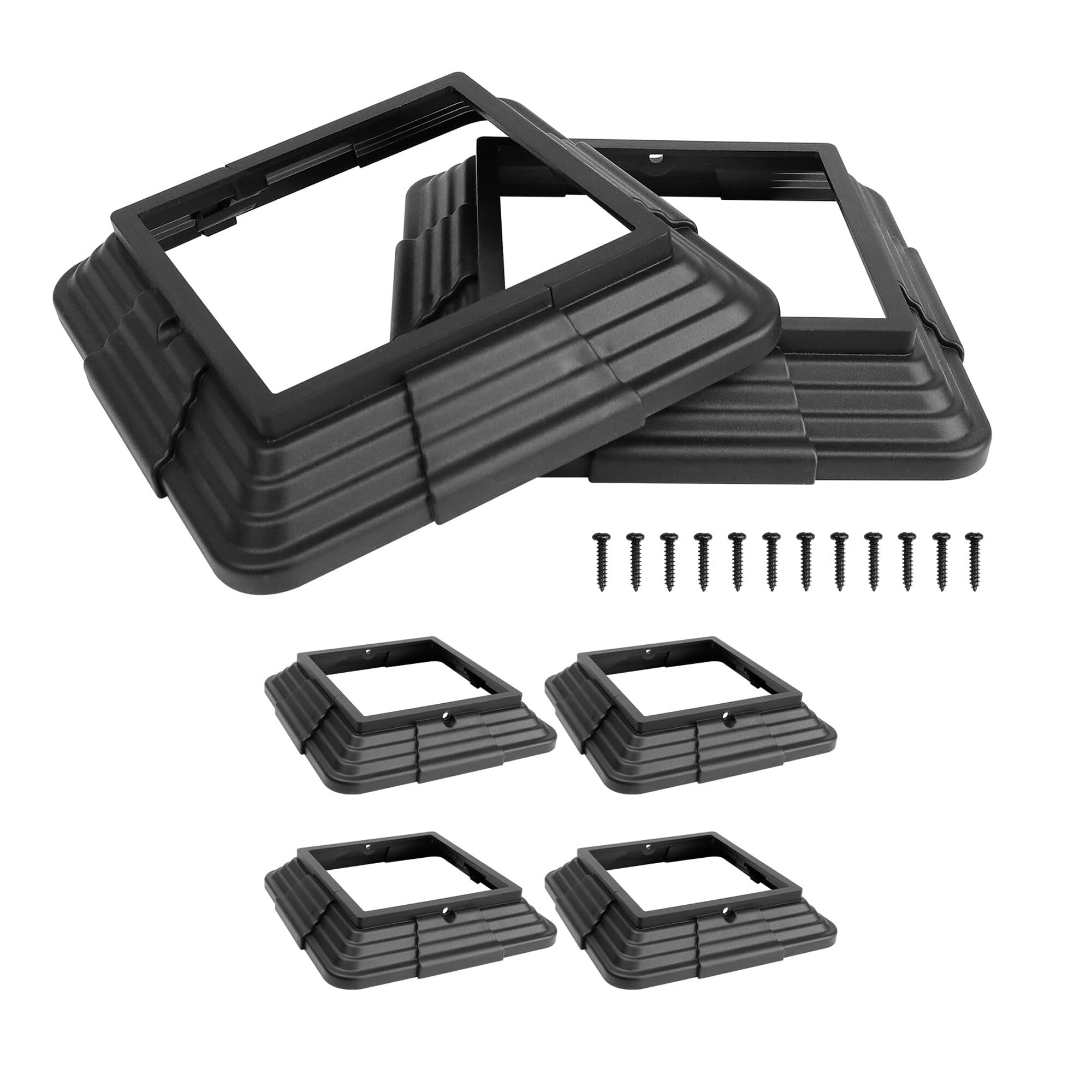 Etokfoks  Vinyl 4x4 Actual 3 5x3 5 Black Split Style Cap Base Cap 6 Pack Post Base Cover for Iron Stair Railings