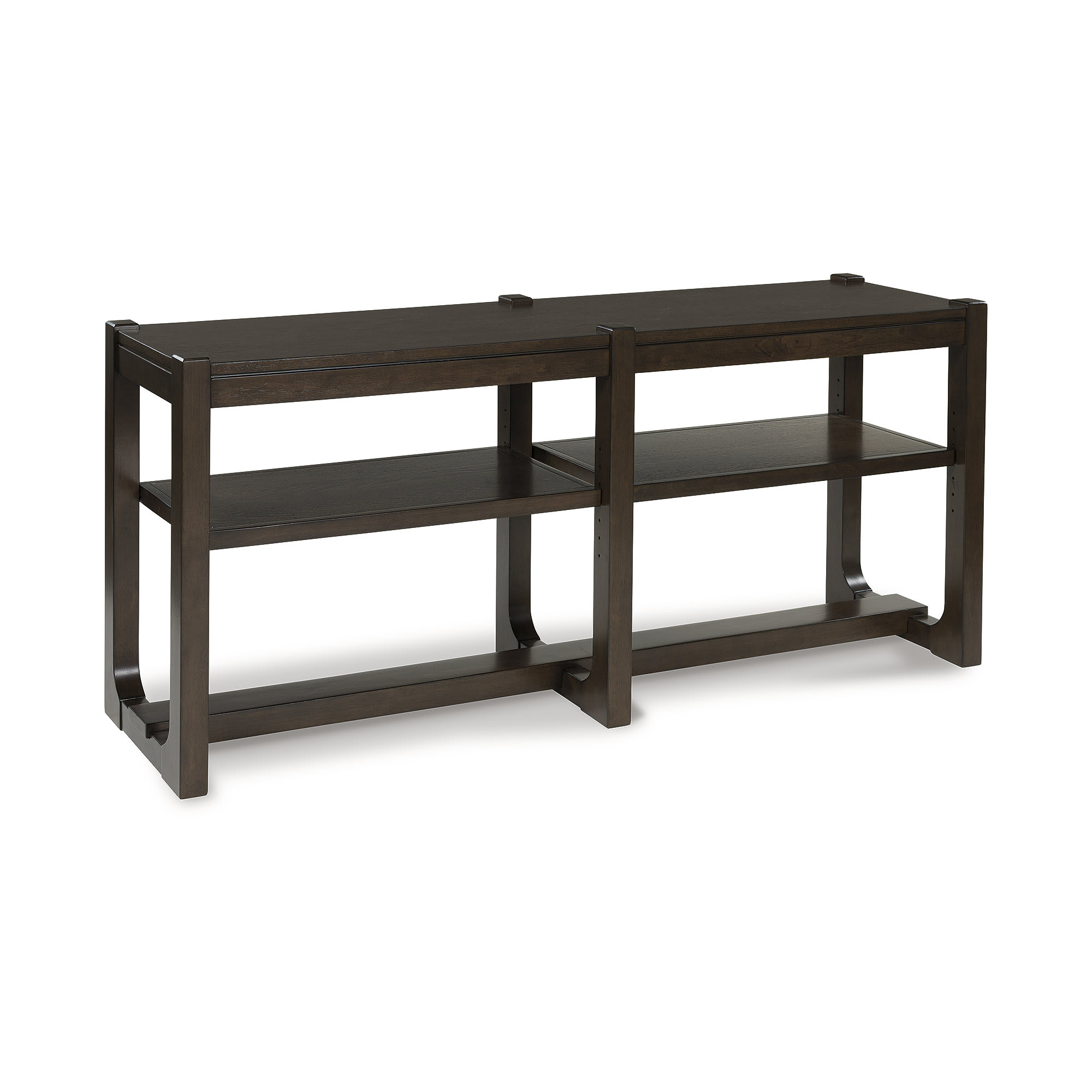 Signature Design by Ashley T856-4 Breckington Dark Brown Wood Sofa Console Table with Adjustable Shelves and Open Storage