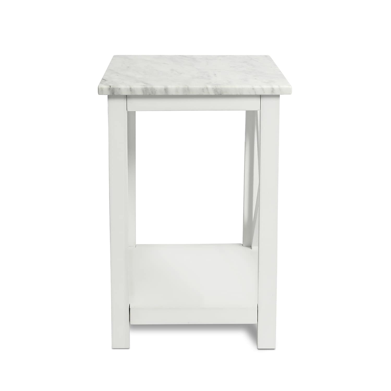 The Bianco Collection TBC-4064-PT1738-WHT Agatha 15.8-in W x 24-in H White Granite/Marble Modern End Table Assembly Required