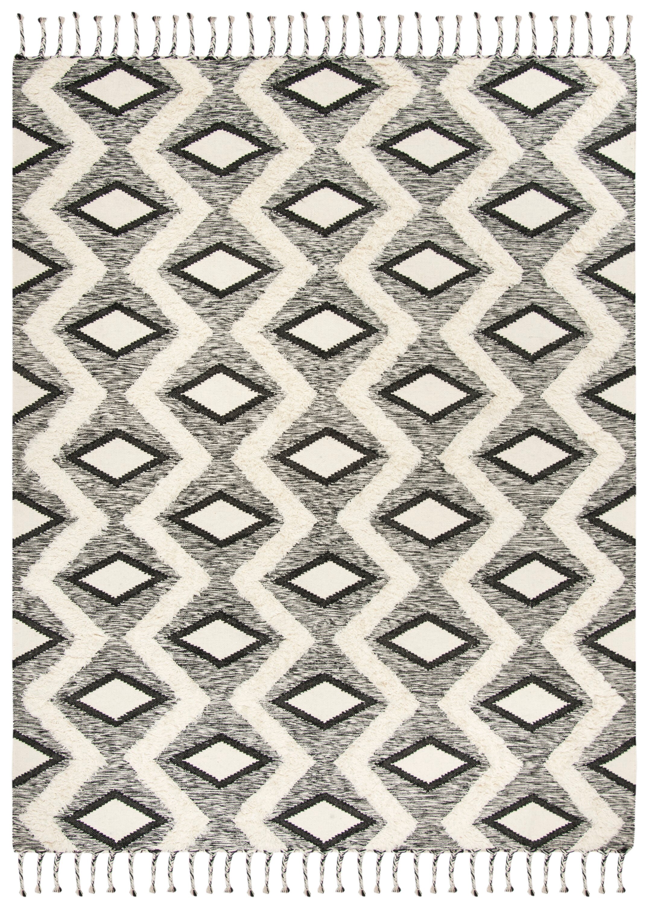 Kenya Black and Ivory Hand-Knotted Wool 8' x 10' Area Rug