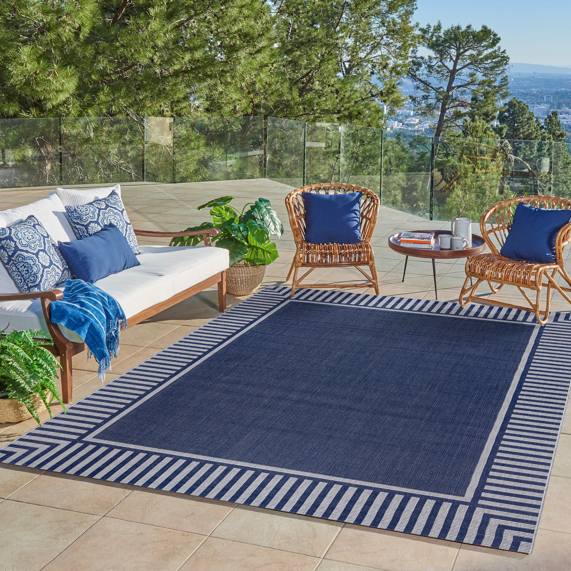 GERTMENIAN 25415 5 x 8 (ft) Loomed Polypropylene Navy/Sand Rectangular Indoor/Outdoor Stripe Area rug