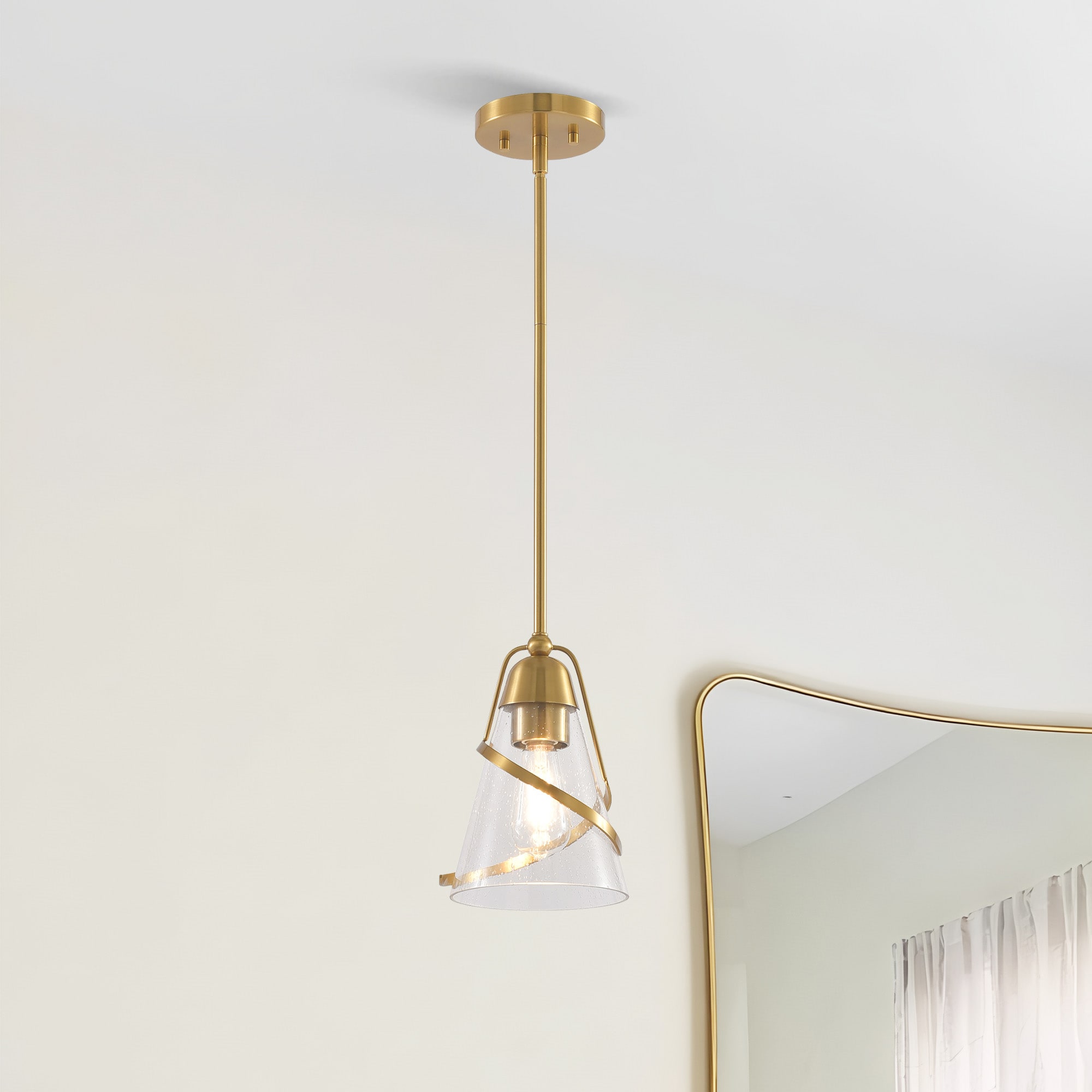 Parrot Uncle - 1 -Light Brushed Gold Mid-century Clear glass Cone Mini Hanging Pendant Light