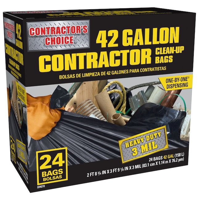 Contractor's Choice Contractor 42-Gallons Black Outdoor Plastic Construction  Flap Tie Trash Bag (24-Count) in the Trash Bags department at