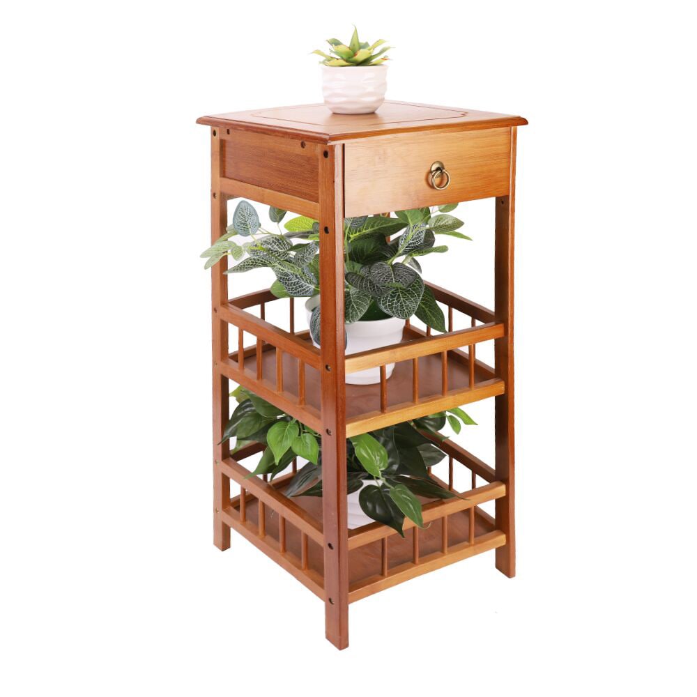 LUVODI XJJ227-M-G1 11.8-Inches W x 30.7-Inches H Brown Wood Square Modern End Table with Storage Assembly Required