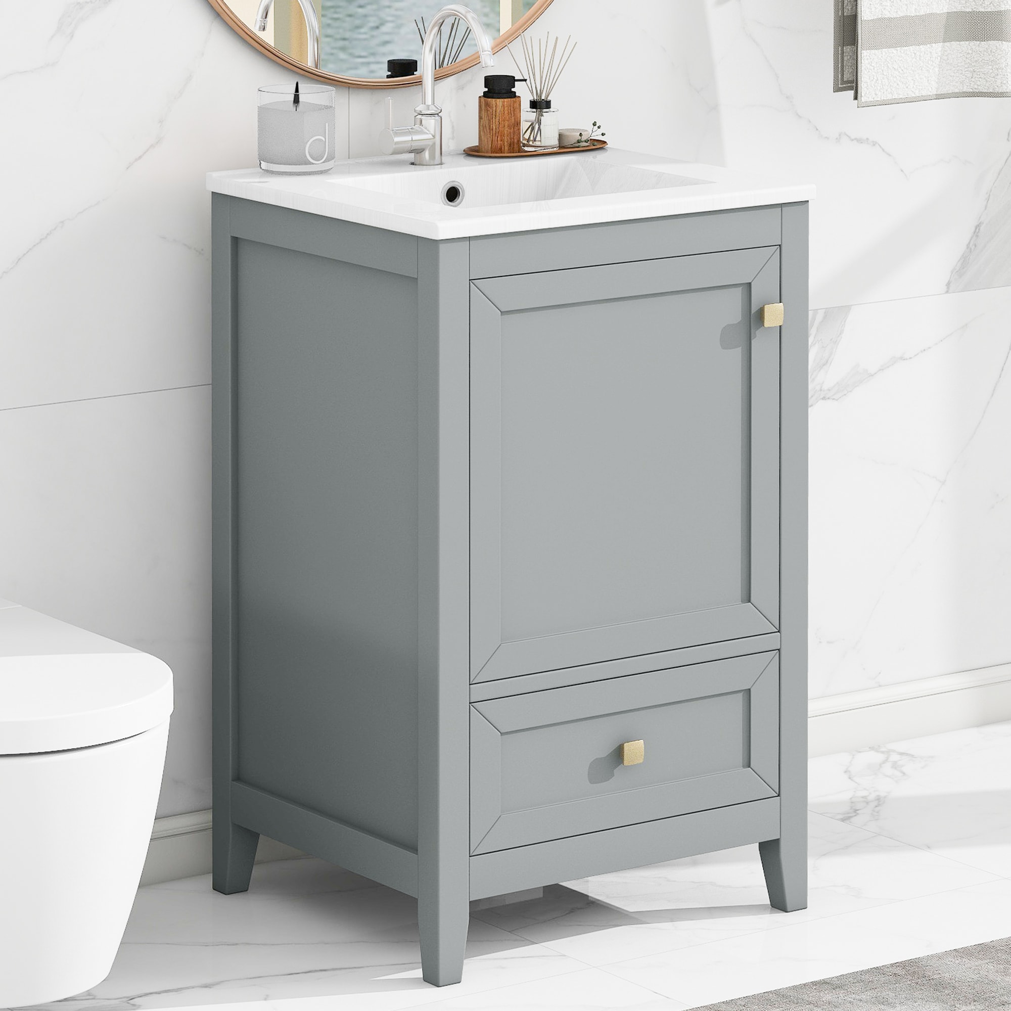 Hrinhom BA31-GRAY Unassembled 20-in Gray Undermount Single Sink Bathroom Vanity with White Ceramic Top