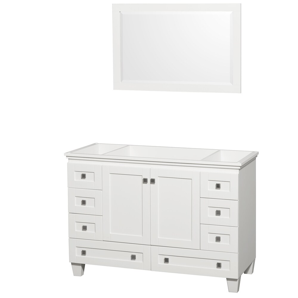 Wyndham Collection WCV800048SWHCXSXXM24 48-in White Bathroom Vanity Base Cabinet without Top (Mirror Included)