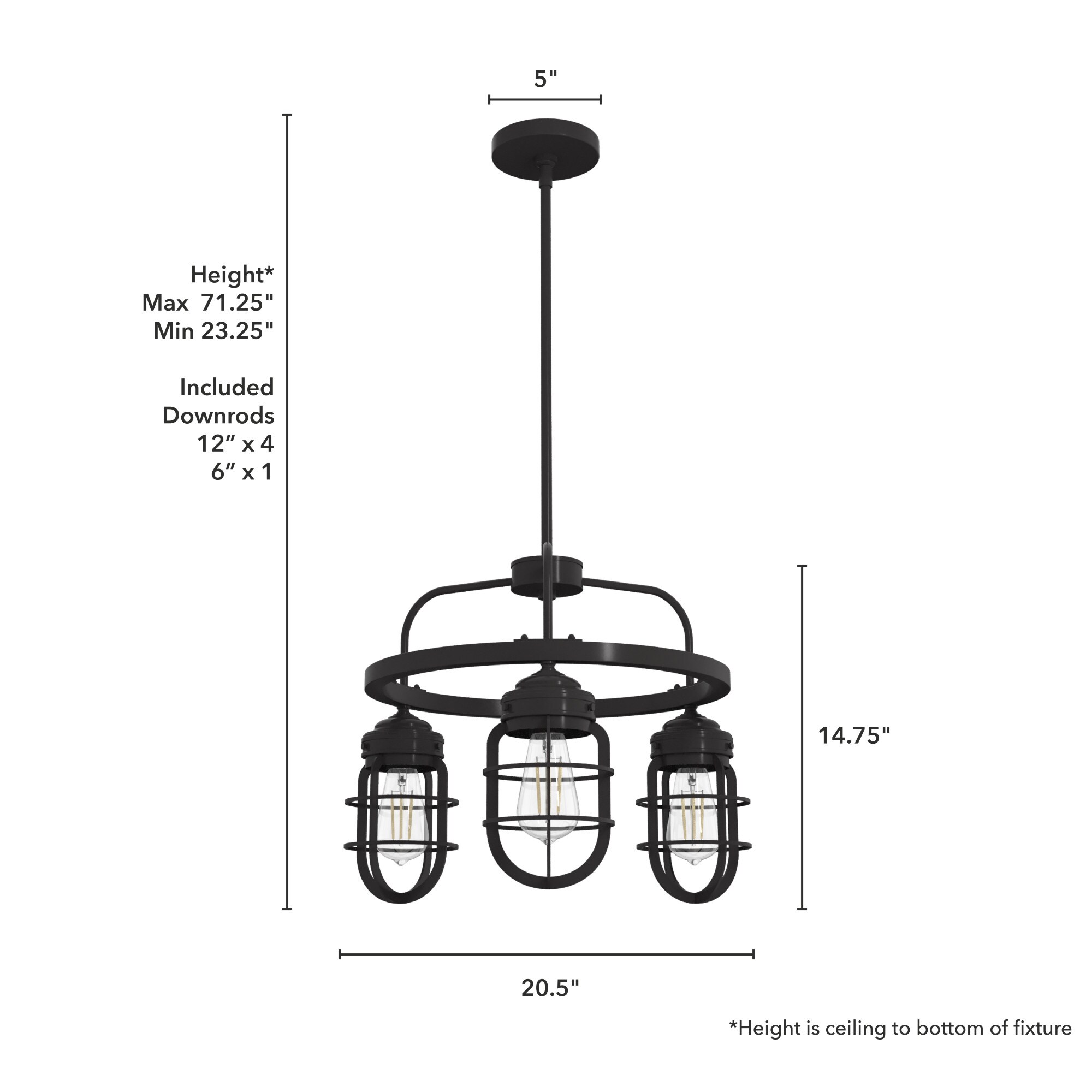 Starklake Noble Bronze Mini 3-Light Industrial Chandelier