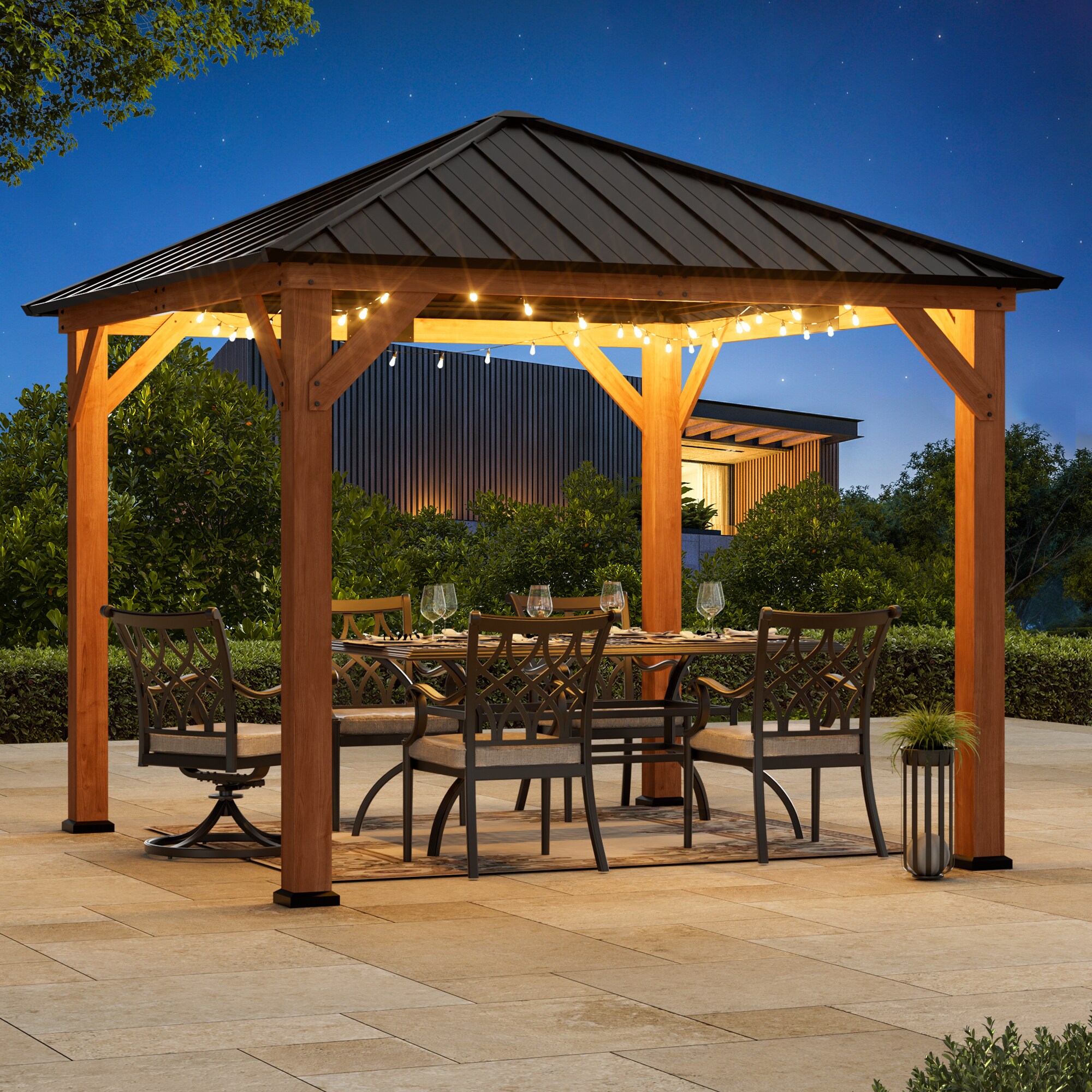 ELEVATE OUTDOORS 10-ft x 10-ft Brown Square Semi-permanent Gazebo with Hardtop Steel Roof