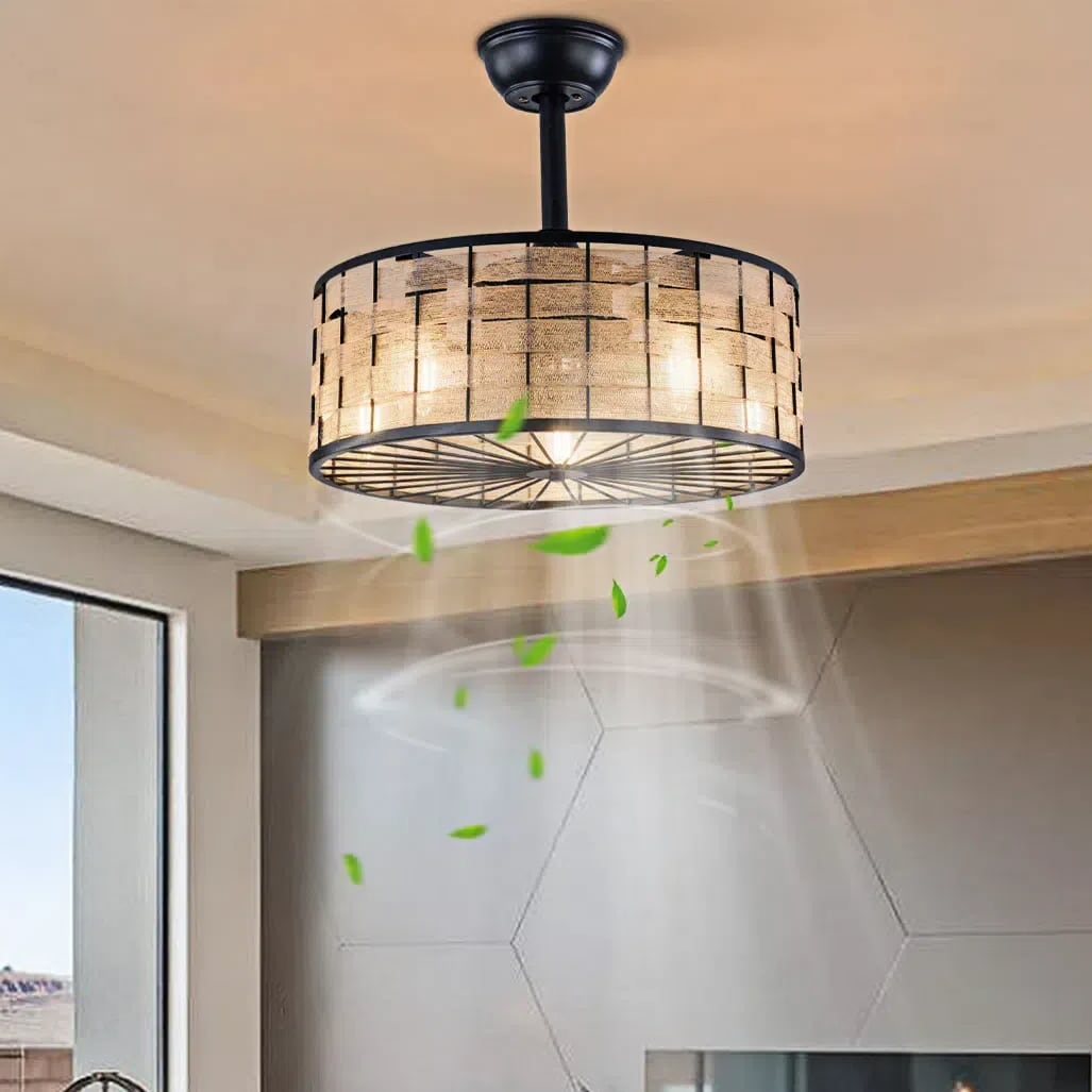 Oukaning HG-HCXLST-6124-US 18-in Color-Changing Integrated LED Gold Flower Pattern Light Adjustable with ABS Blades Fandelier Ceiling Fan With Light - Remote Included ( 5 -Blade )