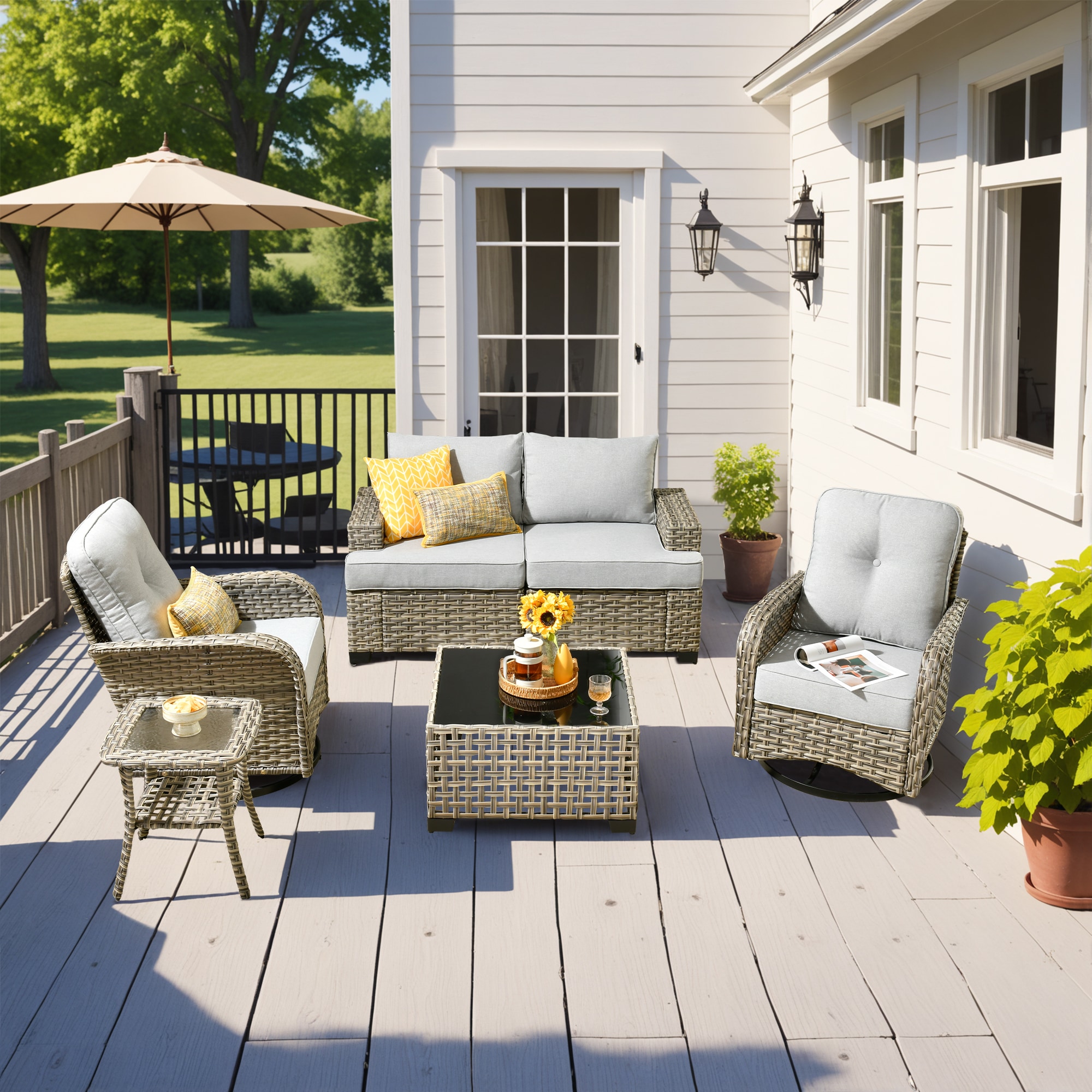 ALTRIGUS 6L-VYZTBS406-AL 6 -Piece Wicker Patio Sofa Conversation Set with Light Gray Cushions