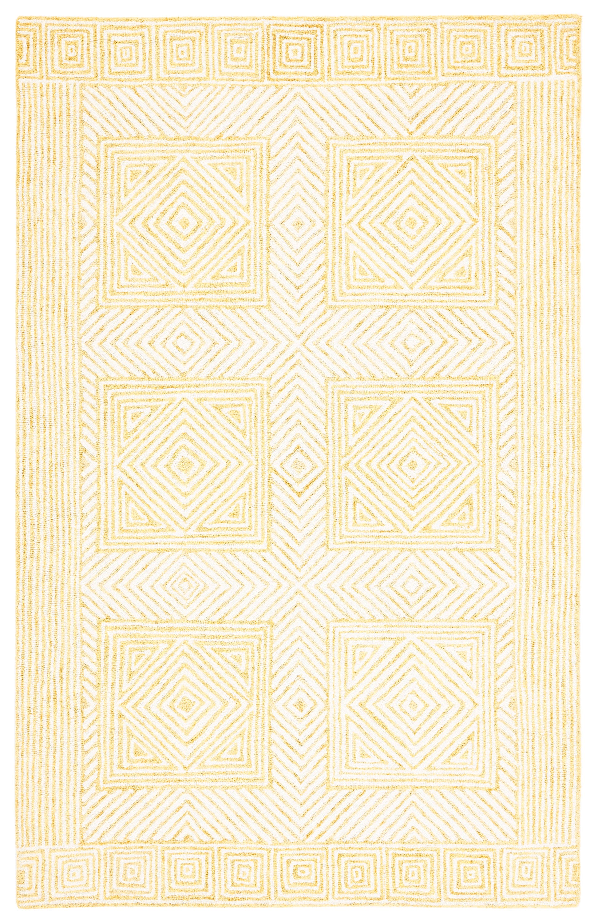 Ivory and Yellow Hand-Tufted Wool Area Rug 3' x 5'