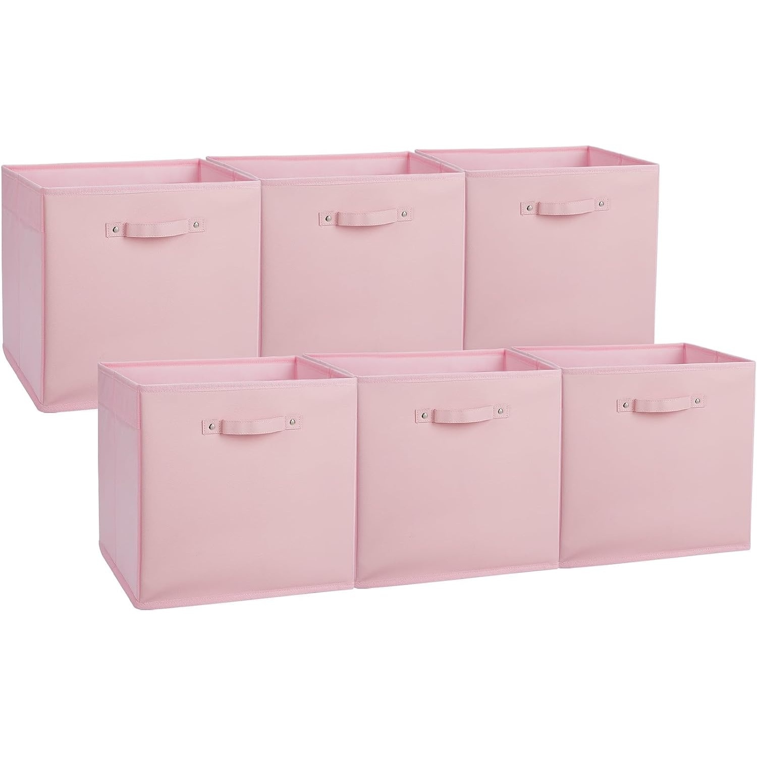 GAOMON 6 Pack 13 Inch Collapsible Fabric Storage Bins Open Top Organizer Cubes with Faux Leather Handles Pink