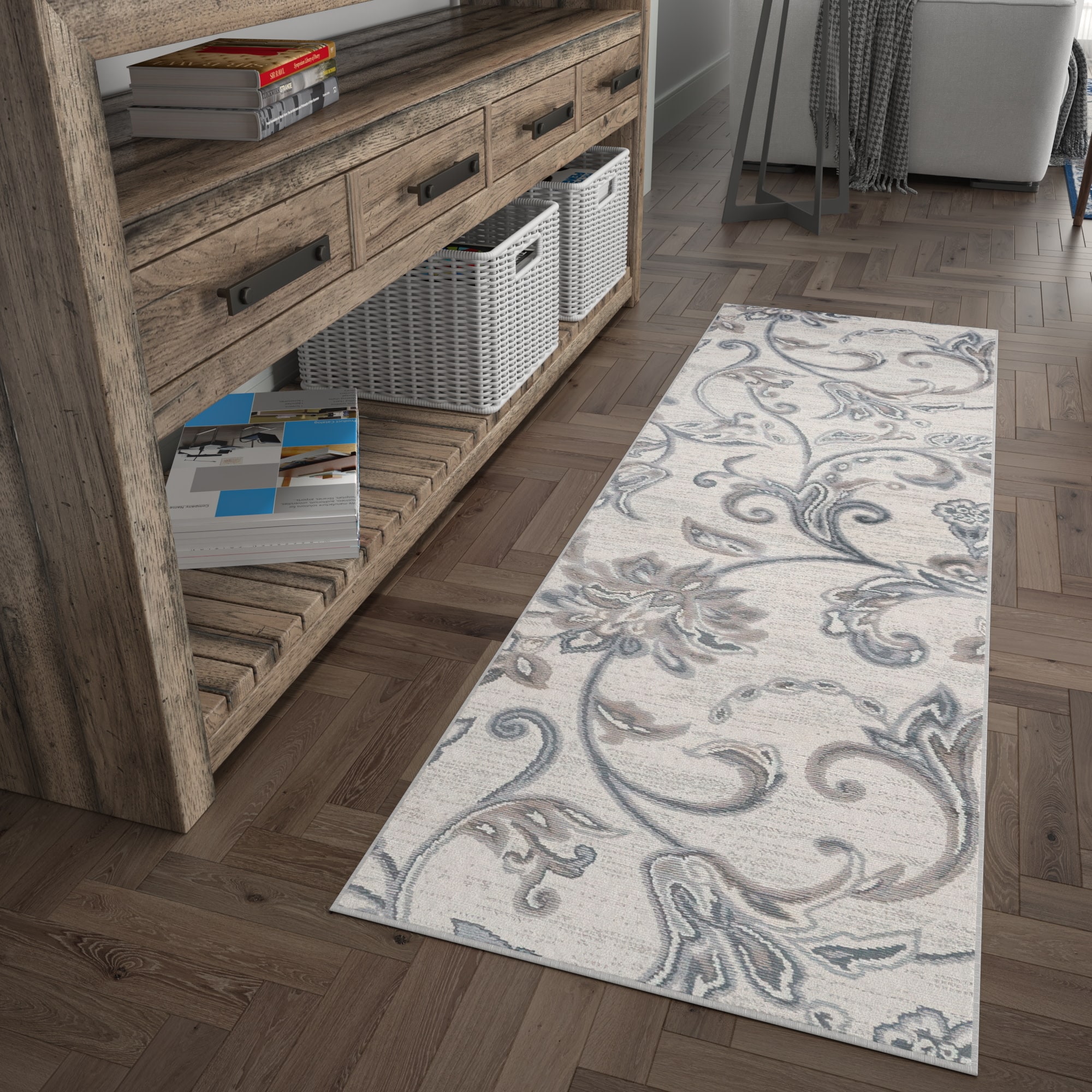 Tayse MDN3517 2X10 Madison 2 x 10 (ft) Loomed Polypropylene Cream Rectangular Indoor Floral/Botanical French Country Runner rug
