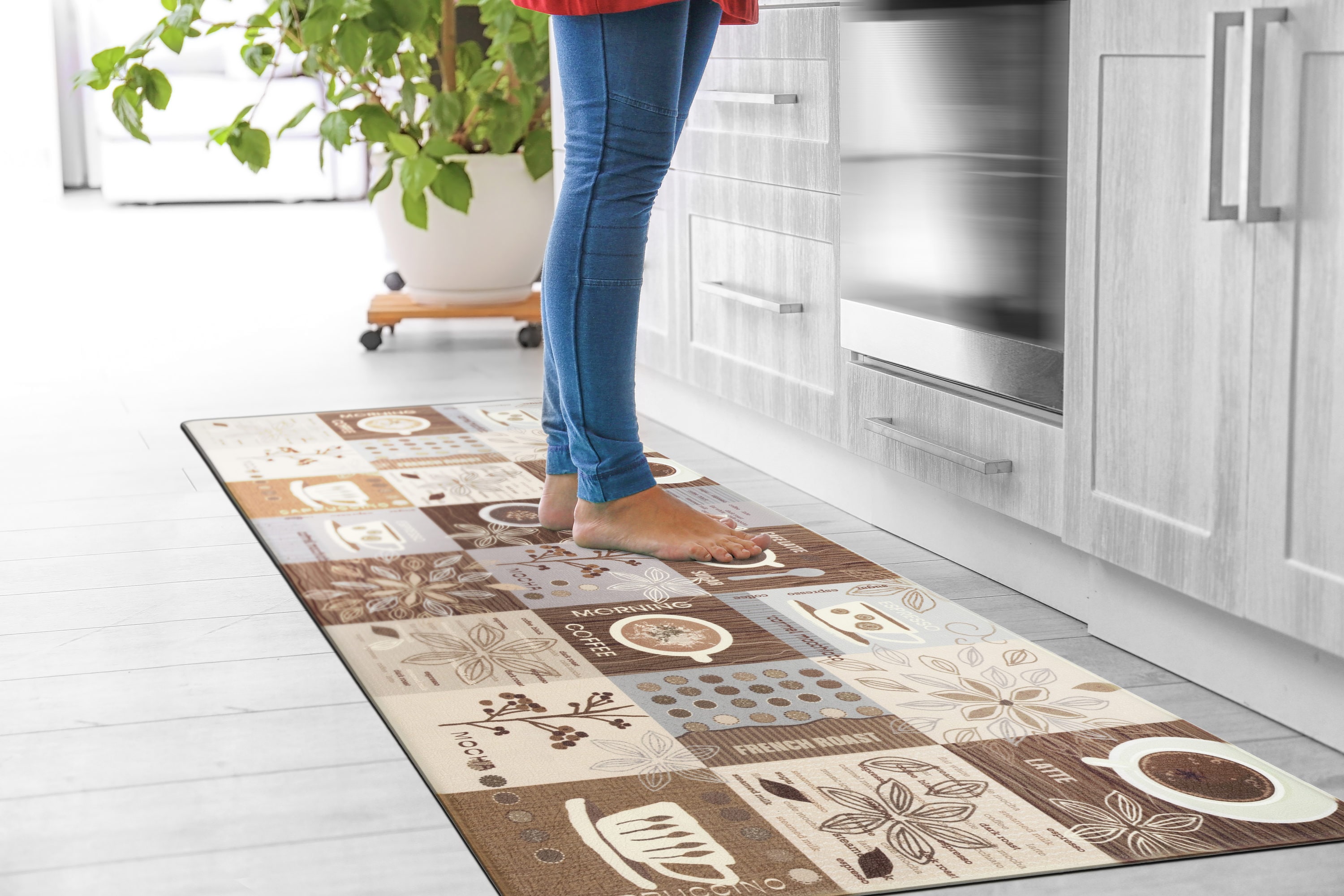 Brown Coffee Themed Anti-Fatigue Kitchen Mat 18" x 47"