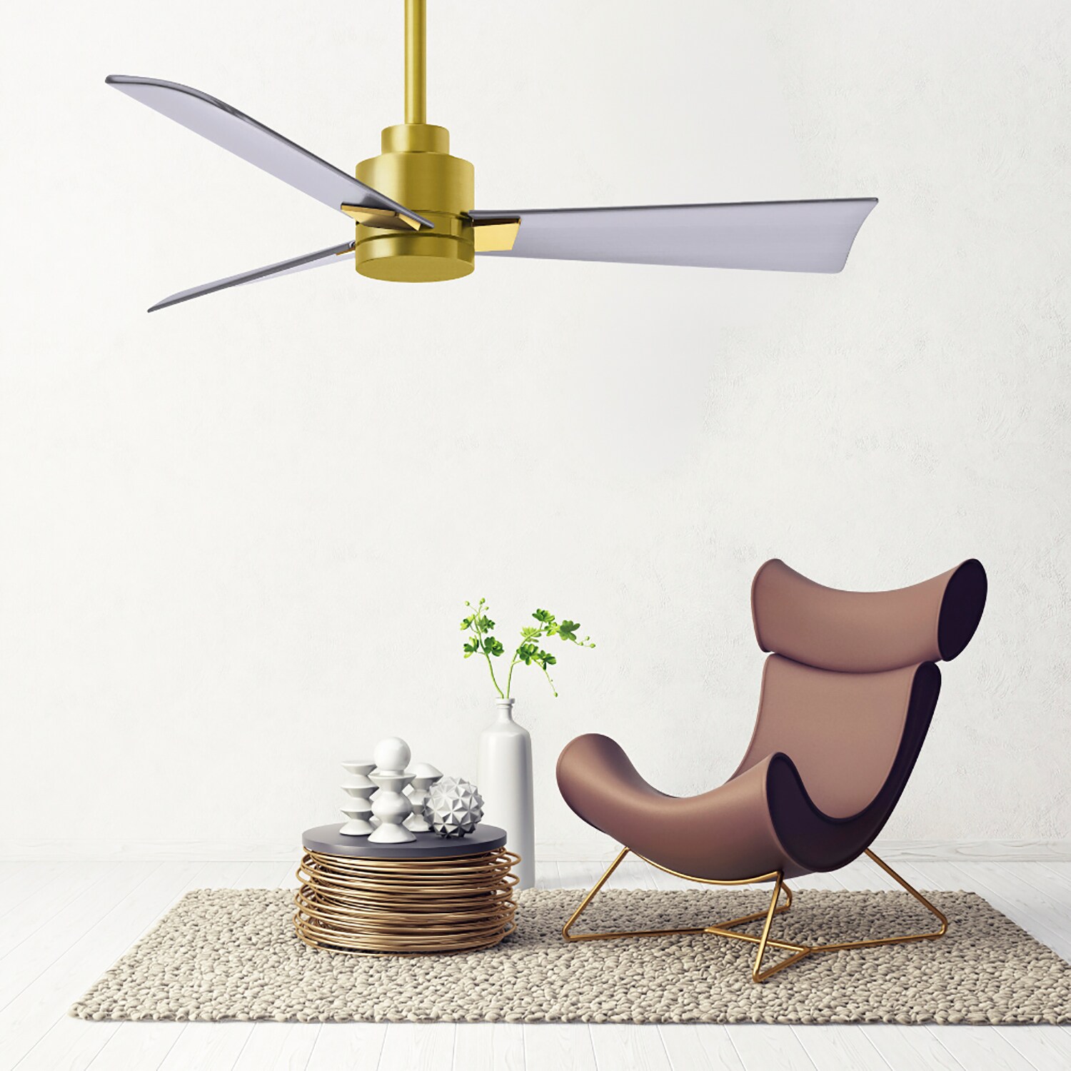 Matthews Fan Company AK-BRBR-BN-56 Alessandra 56-in Outdoor Brushed Brass with Brushed Nickel Blades Ceiling Fan Without Light - Remote Included ( 3 -Blade )