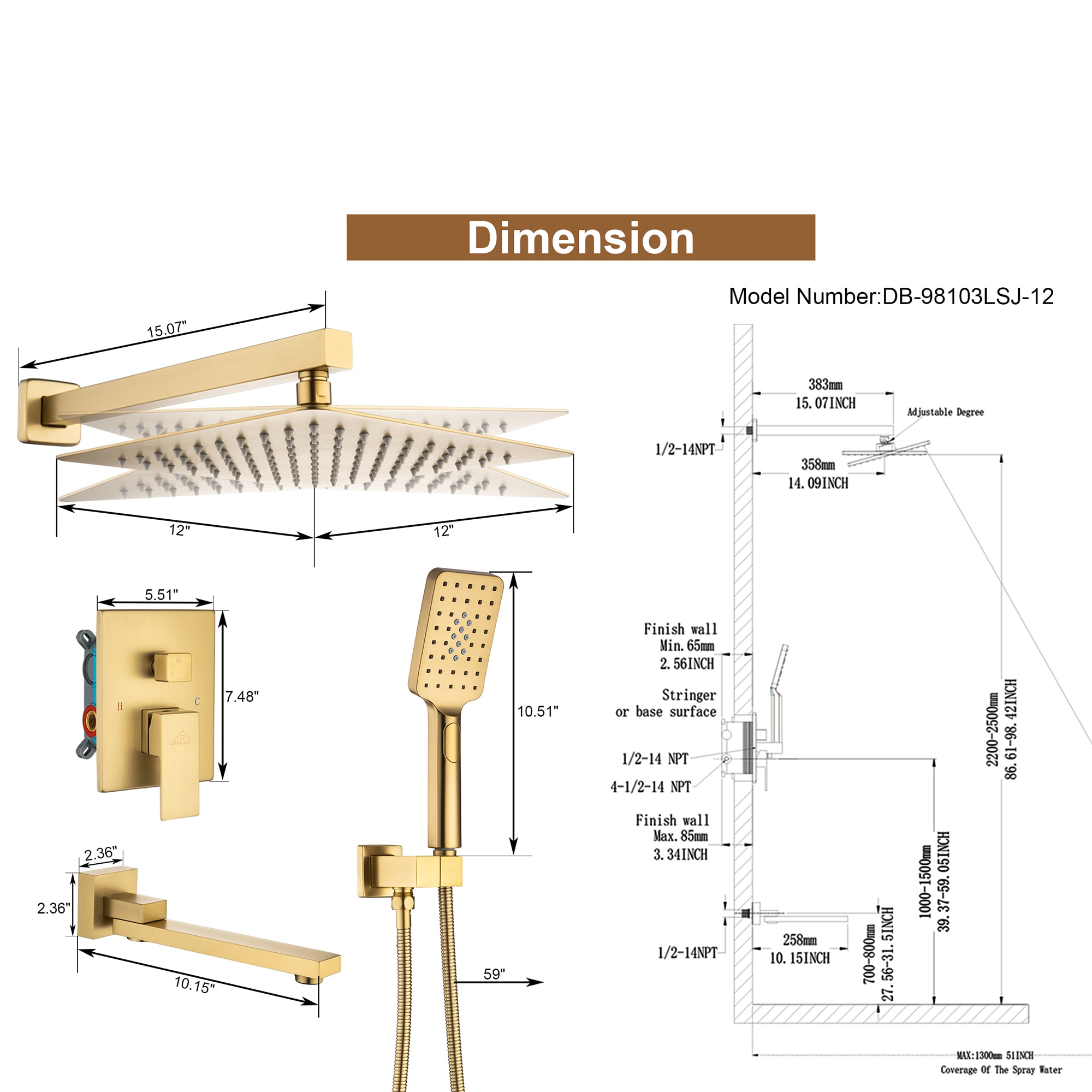 Clihome DG-SS806NS10 Showerhead-Bar-Panels - View #4
