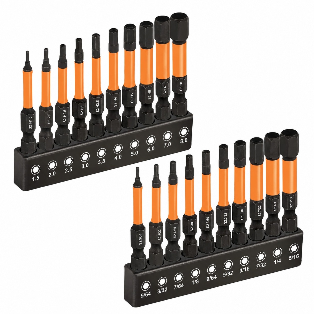 Linder Group Inc Impact Hex Head Allen Wrench Drill Bit Set 20 pcs Metric and SAE S2 Steel CNC Machined Magnetic Tips 2 Inch Long Quick Release Hex Shank Storage #L3EC3XFN